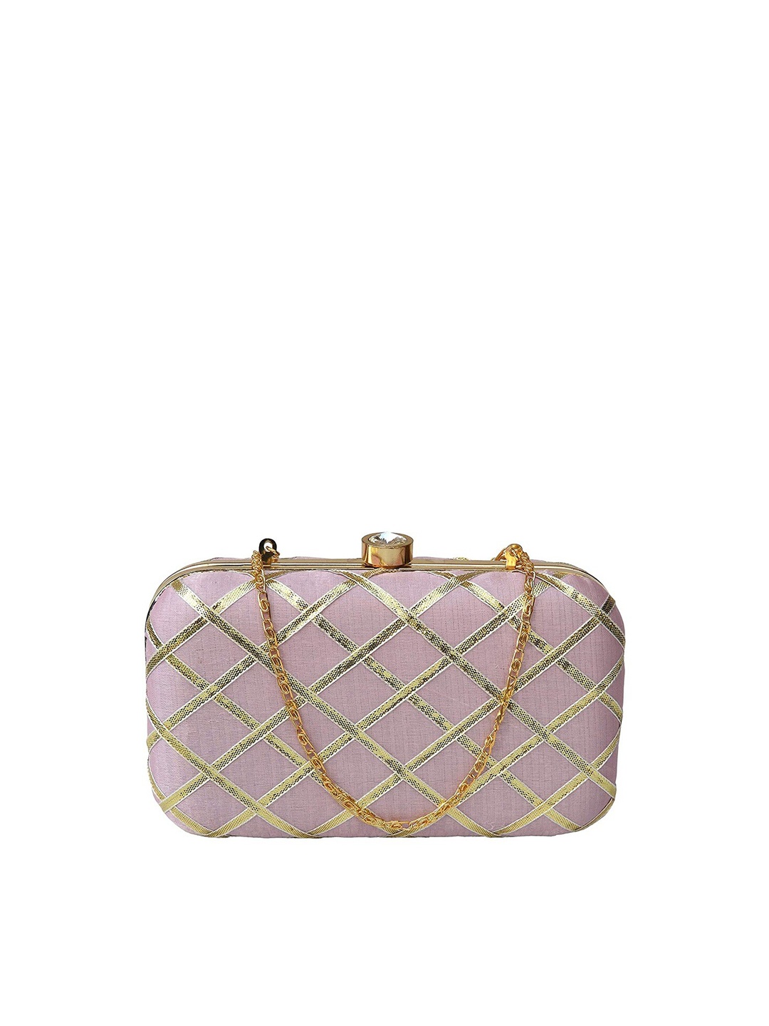 

FRINGES Checked Box Clutch, Pink