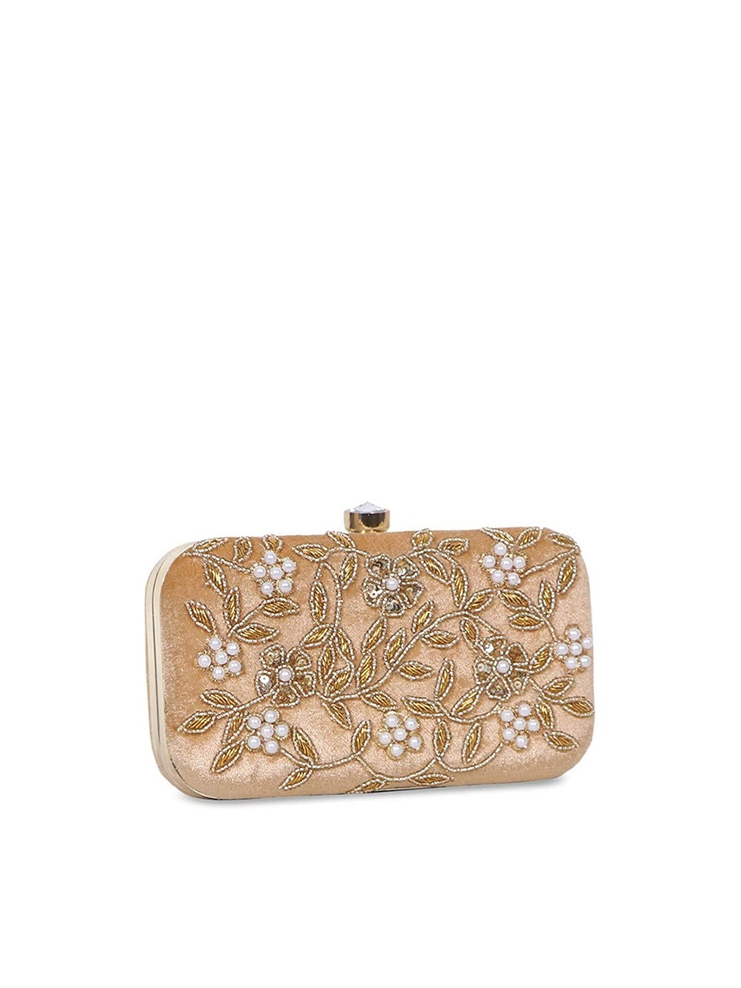 

FRINGES Embellished Box Clutch, Gold