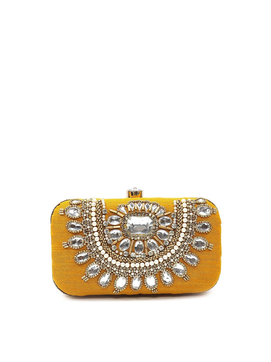 

FRINGES Embellished Box Clutch, Yellow