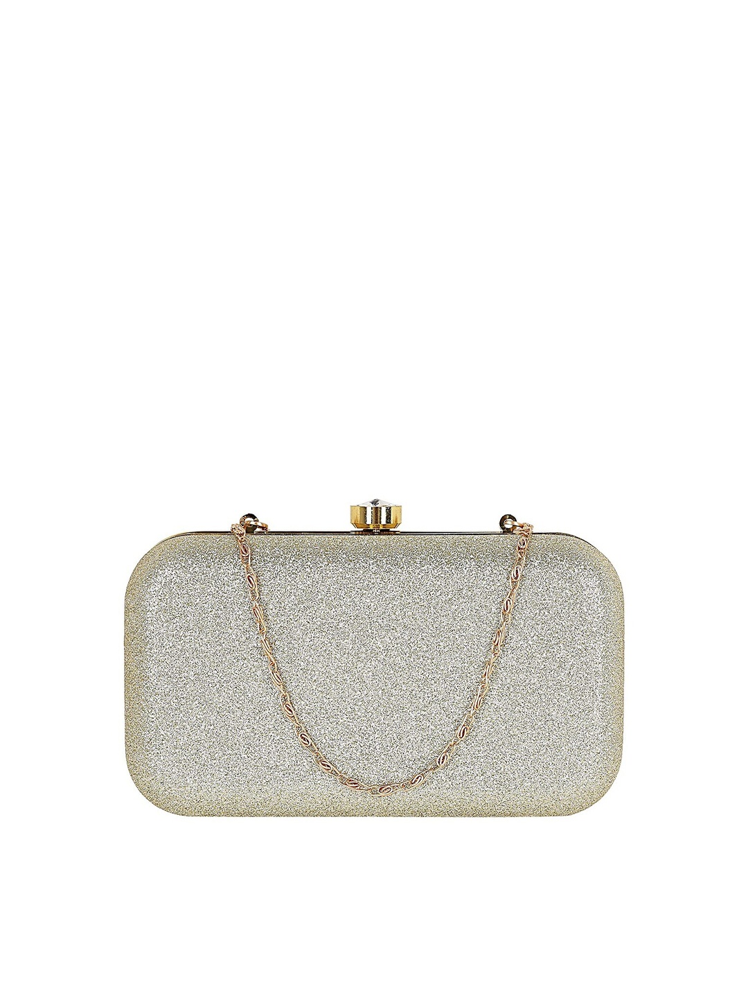 

FRINGES Textured Box Clutch, Gold