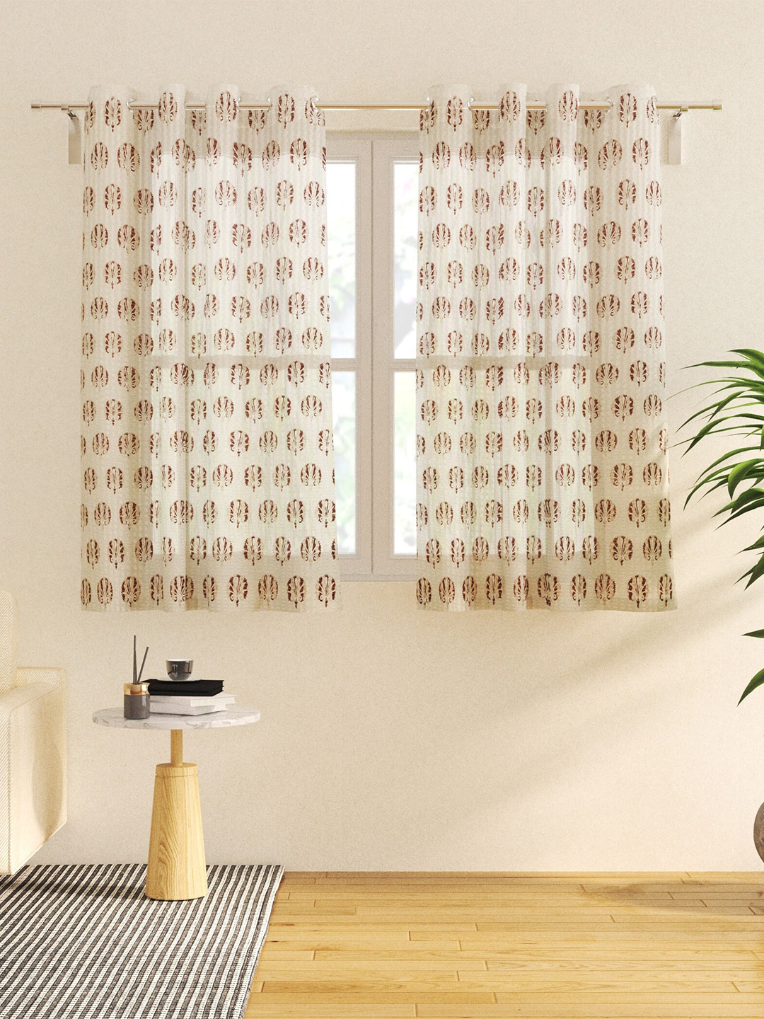 

Home Centre Corsica White & Brown 2 Pieces Ethnic Motifs Sheer Window Curtains