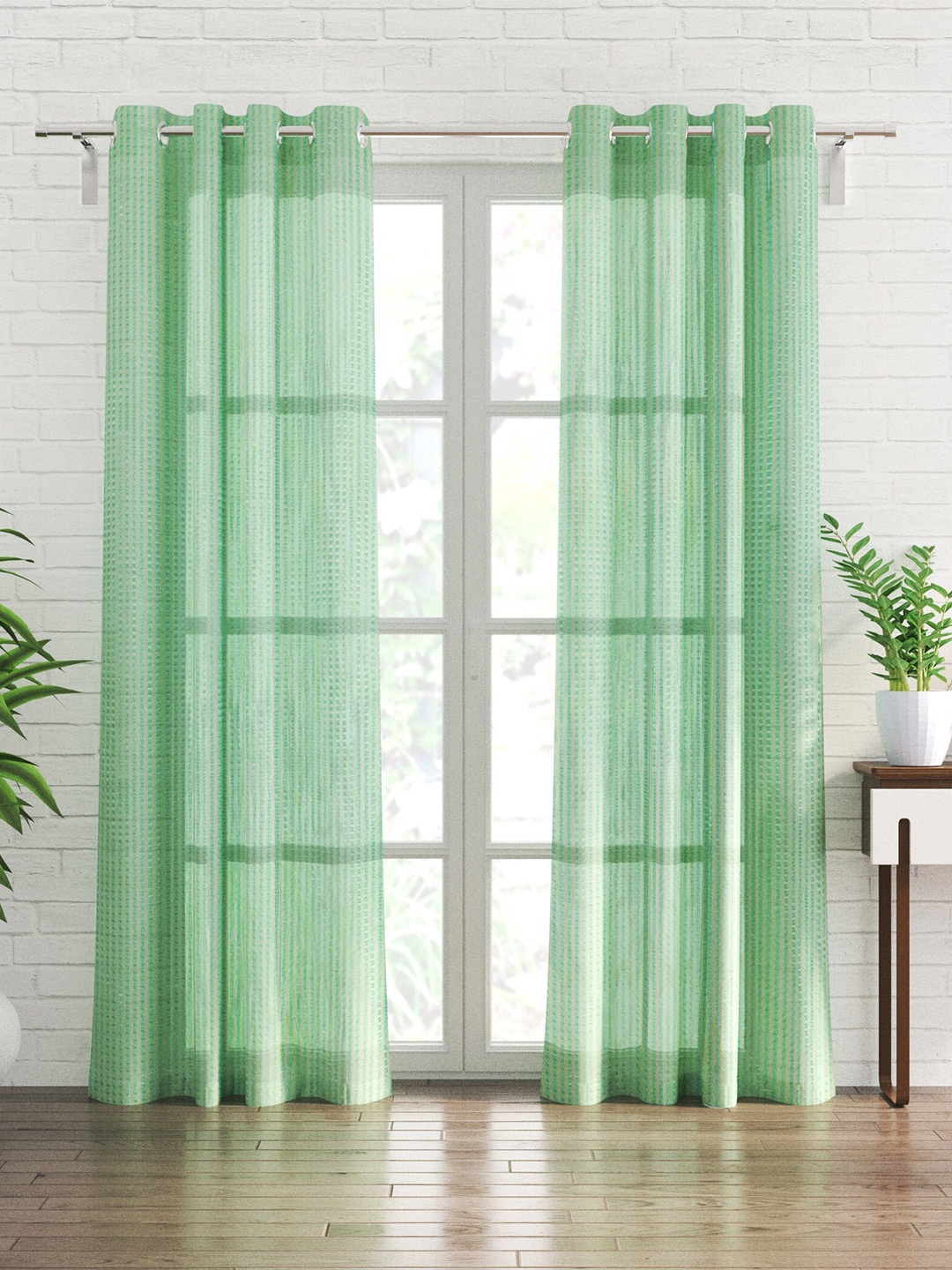 

Home Centre Corisca Teal 2 Pieces Geometric Sheer Door Curtains