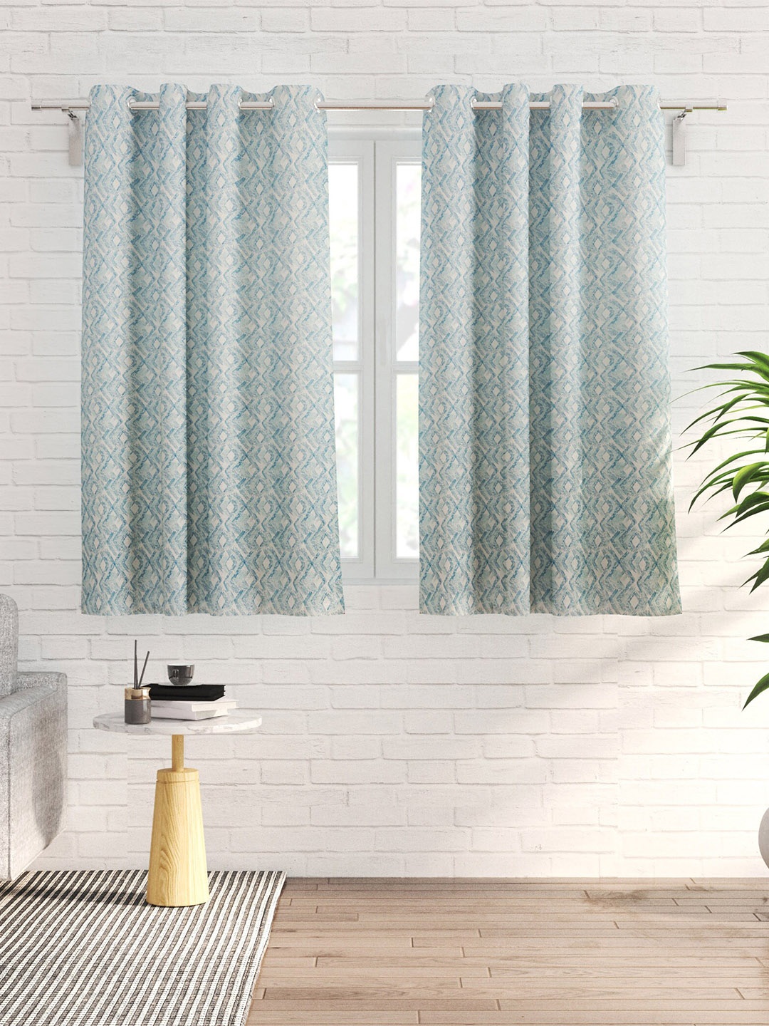 

Home Centre Fiesta 2 Pieces Blue & White Geometric Window Curtains
