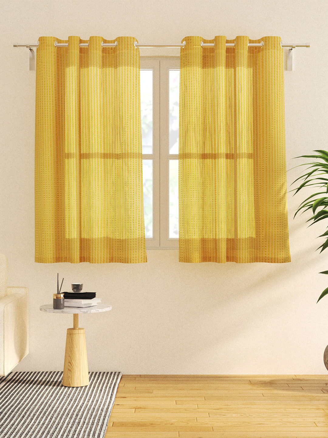 

Home Centre Corsica Yellow 2 Pieces Sheer Window Curtains
