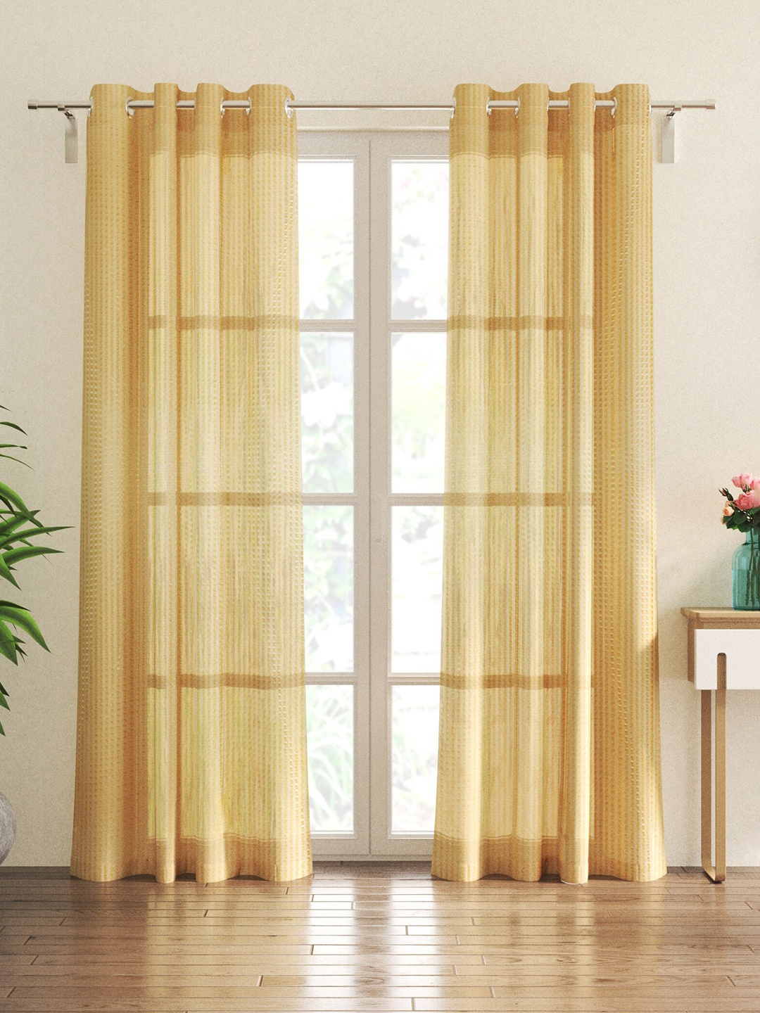 

Home Centre Corisca Beige 2 Pieces Striped Sheer Door Curtains