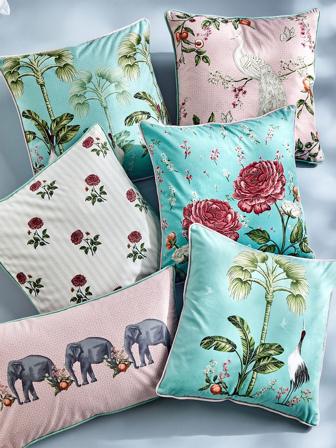 

Home Centre Medley-Hoovu Pink & Blue Floral Square Cushion Cover