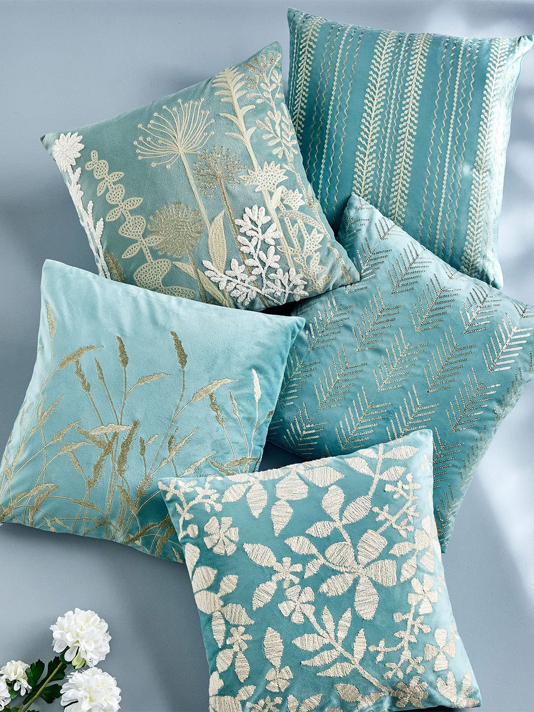 

Home Centre Endura Teal & White Embroidered Square Cushion Cover