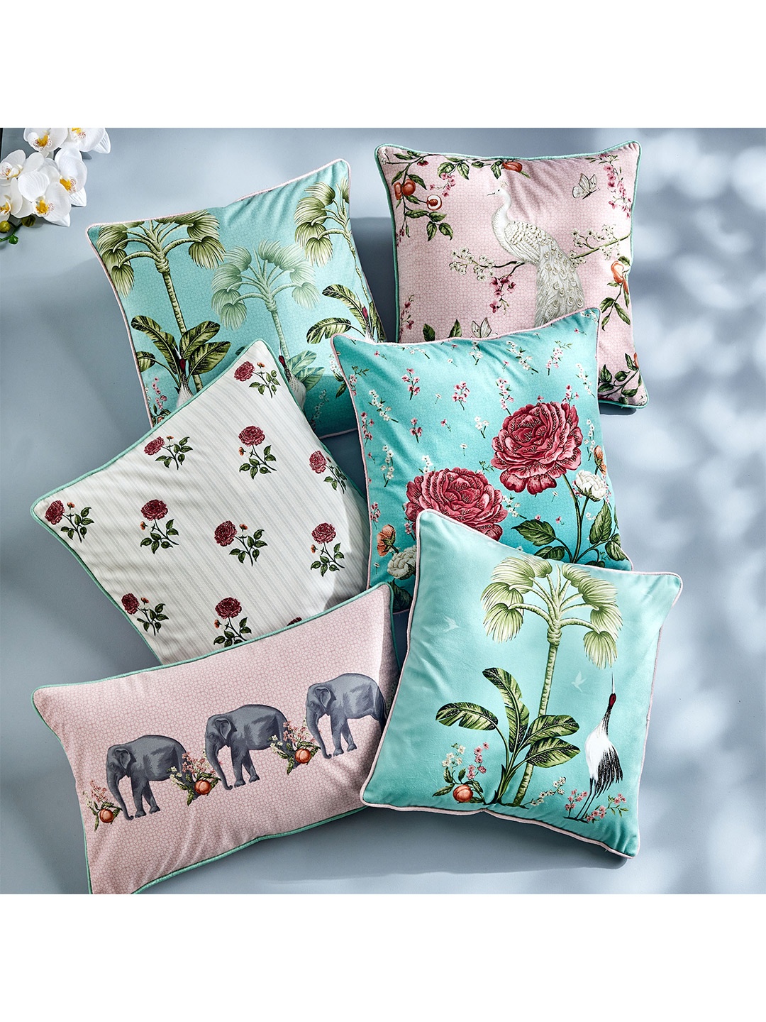 

Home Centre Medley-Hoovu Teal & White Floral Square Cushion Cover