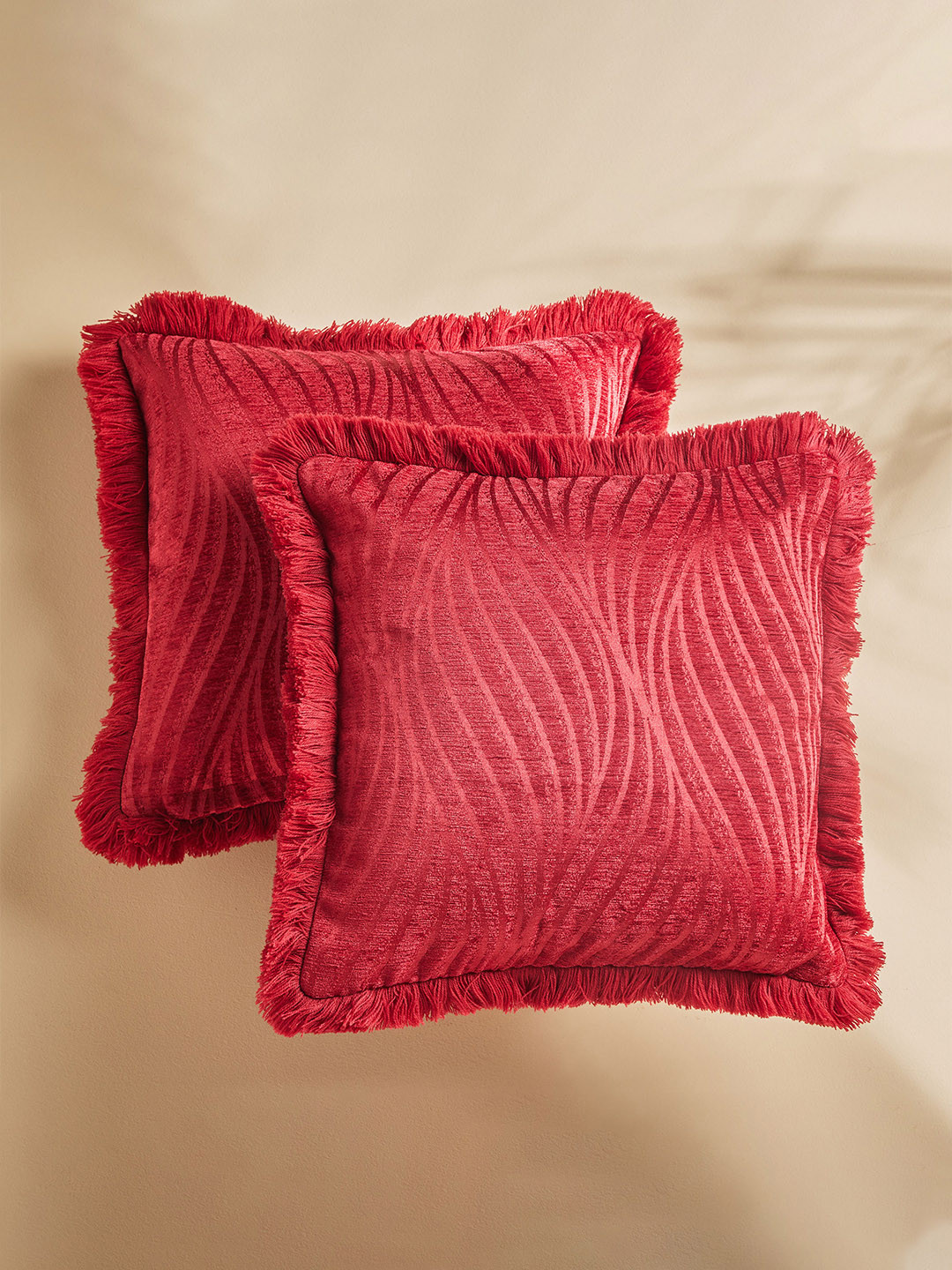 

Home Centre Calamus Red 2 Pieces Abstract Textured Square Cushion Covers