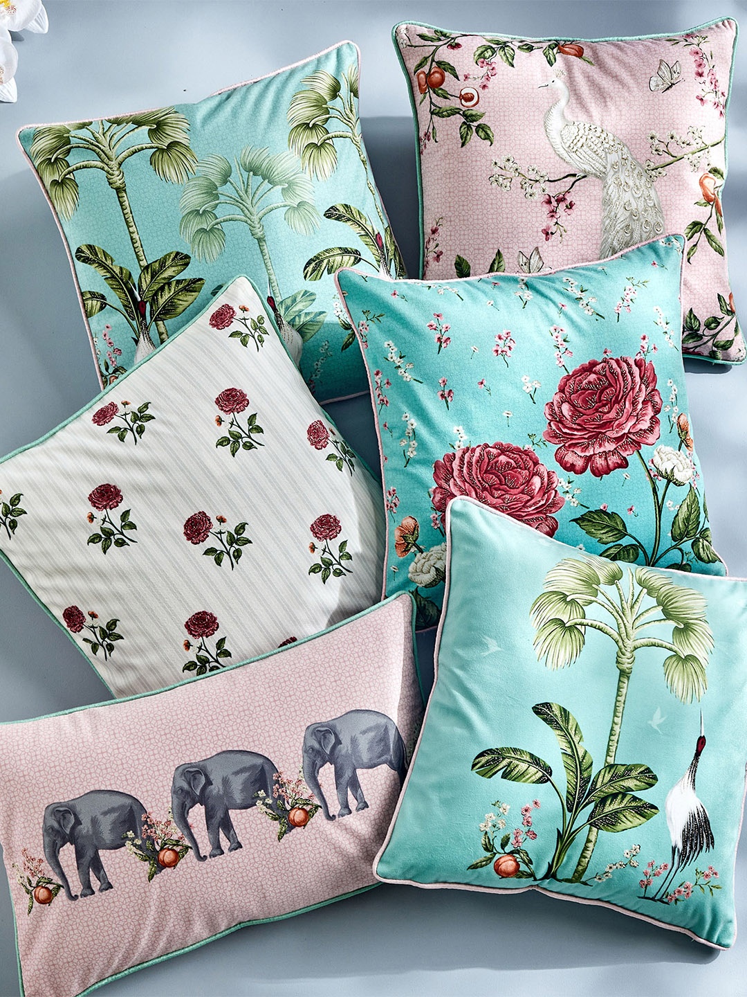 

Home Centre Medley-Hoovu Pink & Green Ethnic Motifs Rectangle Cushion Cover