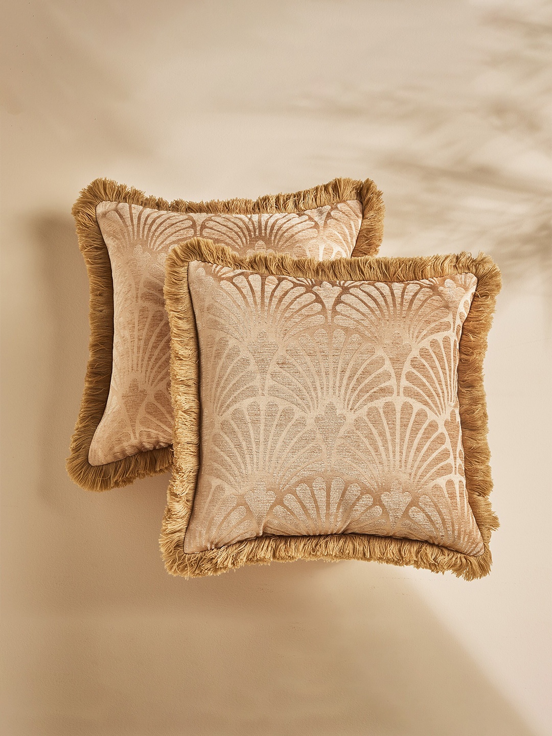 

Home Centre Calamus Gold-Toned 2 Pieces Floral Square Cushion Covers
