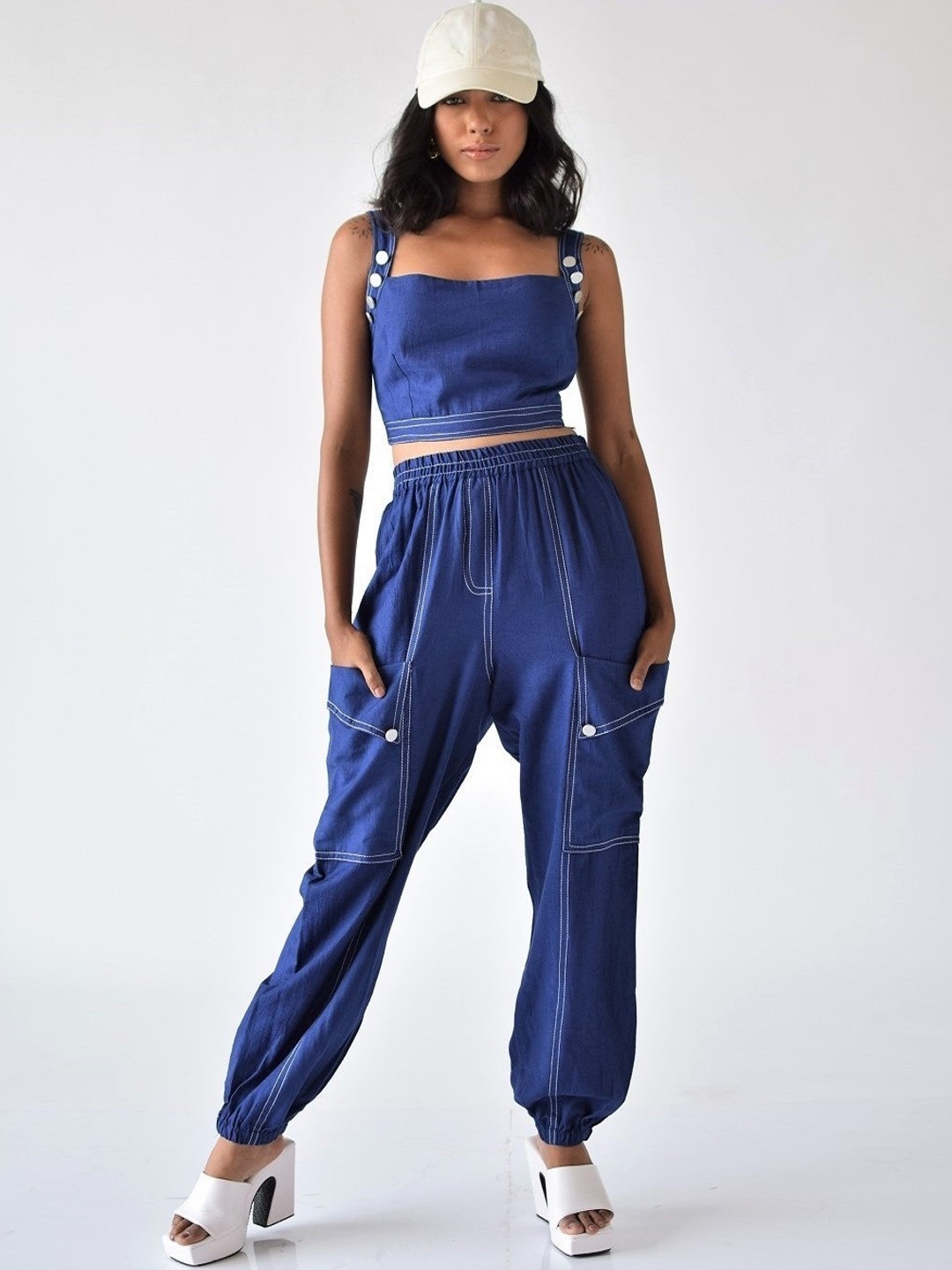 

MISSY Women Relaxed Straight Leg Straight Fit High-Rise Cotton Joggers, Blue