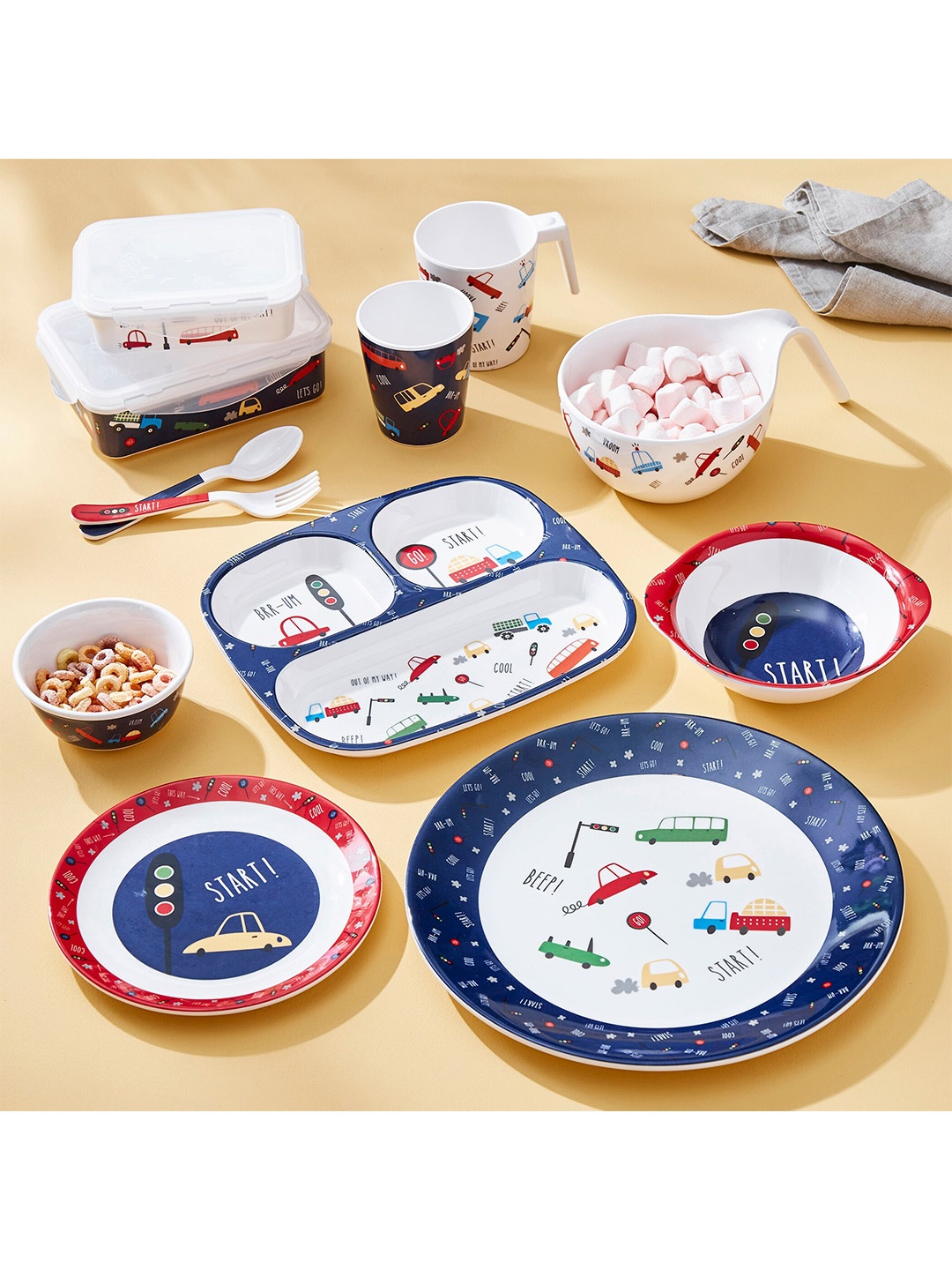 

Home Centre 1 Piece White & Blue Printed Melamine Matte Plate