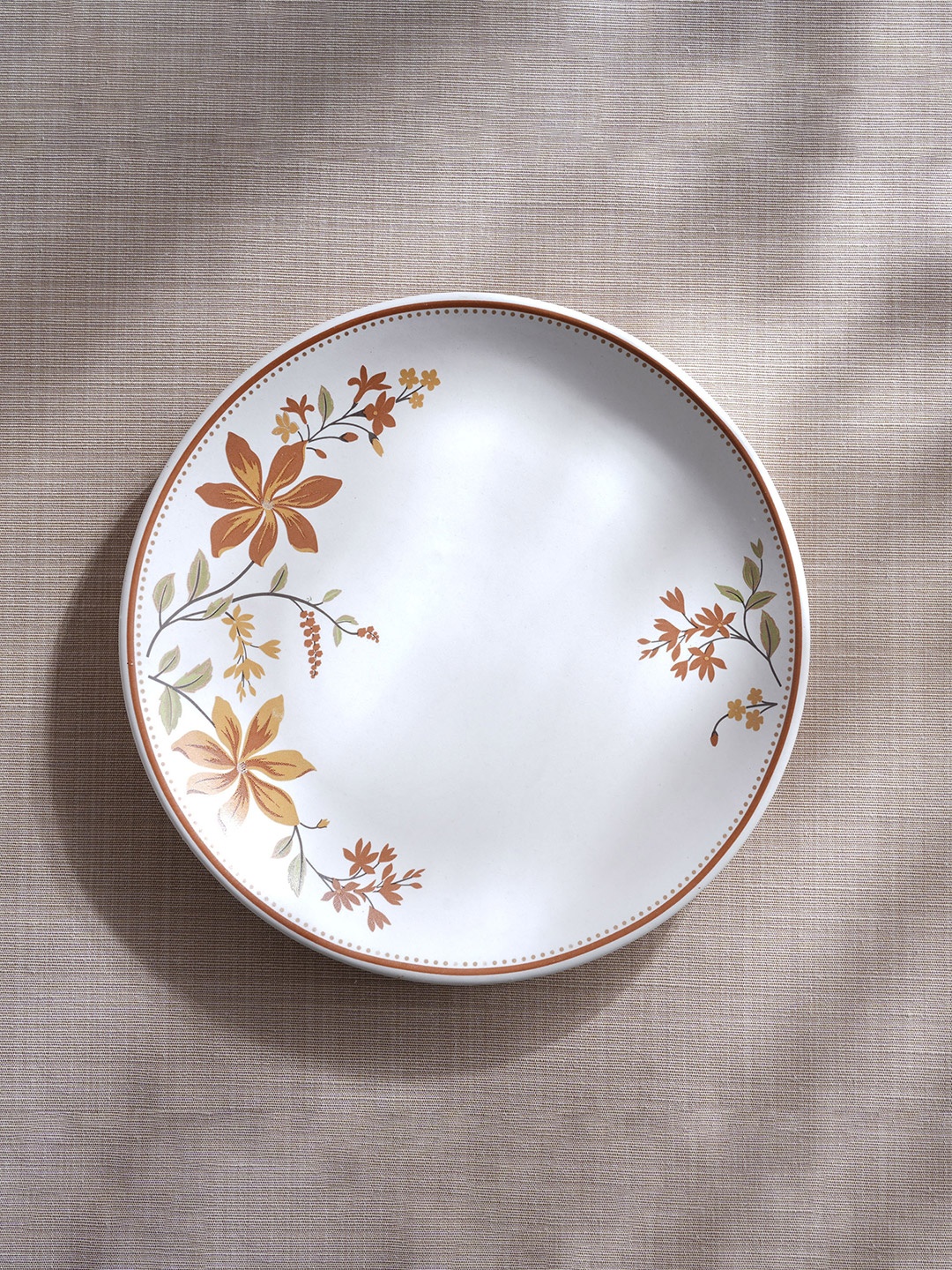 

Home Centre 1 Piece White & Yellow Printed Stoneware Glossy Plates