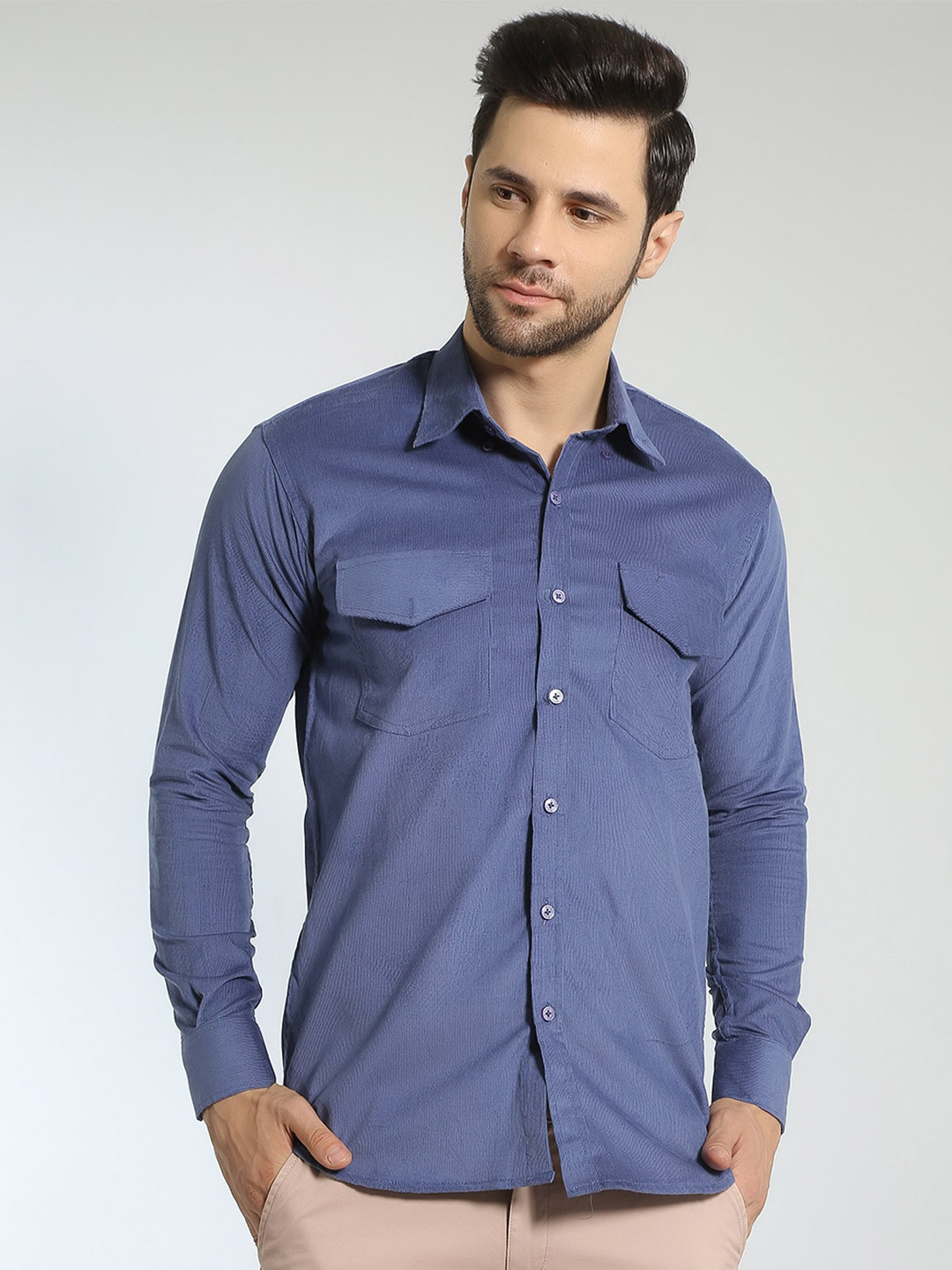 

Wintage Spread Collar Classic Corduroy Cotton Casual Shirt, Blue
