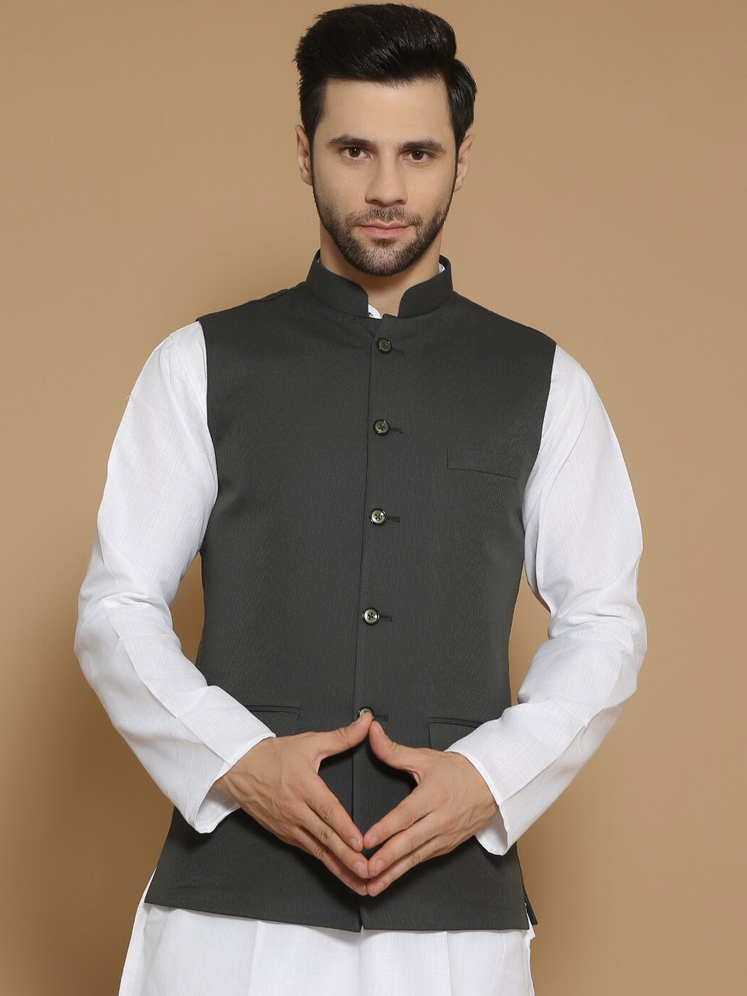 

Wintage Mandarin Collar Nehru Jacket, Green