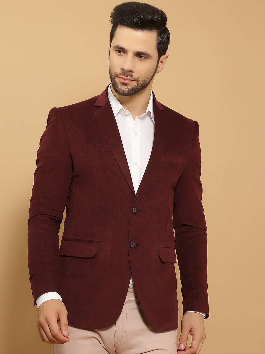 

Wintage Single Breasted Corduroy Cotton Formal Blazers, Maroon