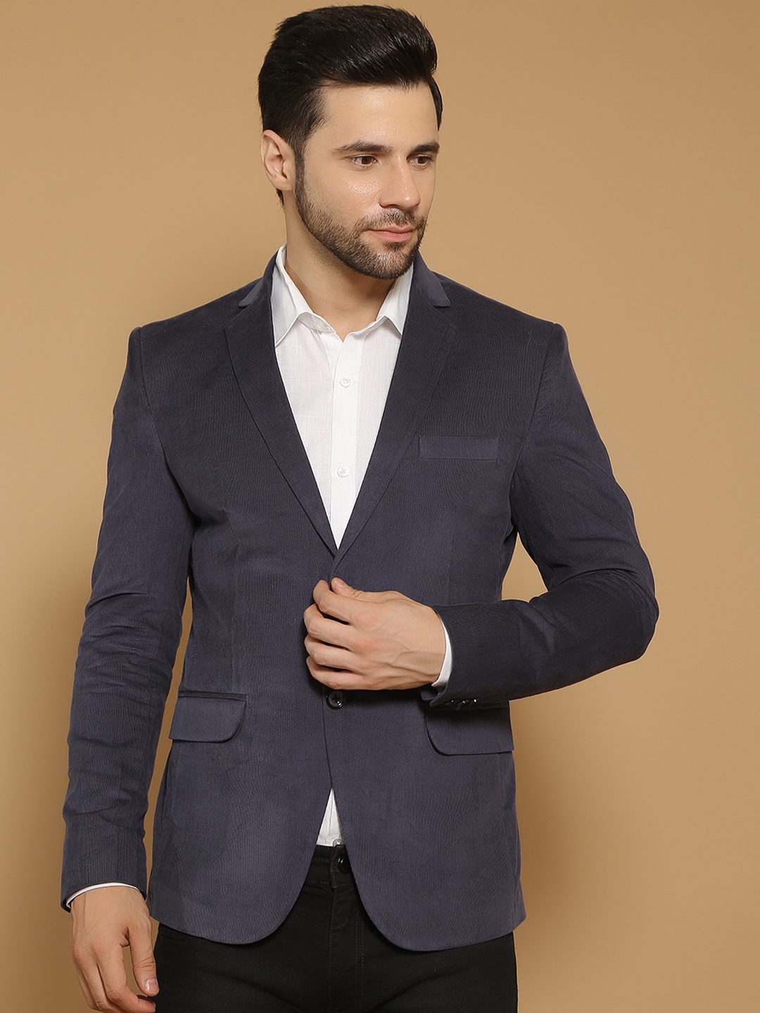 

Wintage Self Design Single Breasted Casual Blazers, Blue