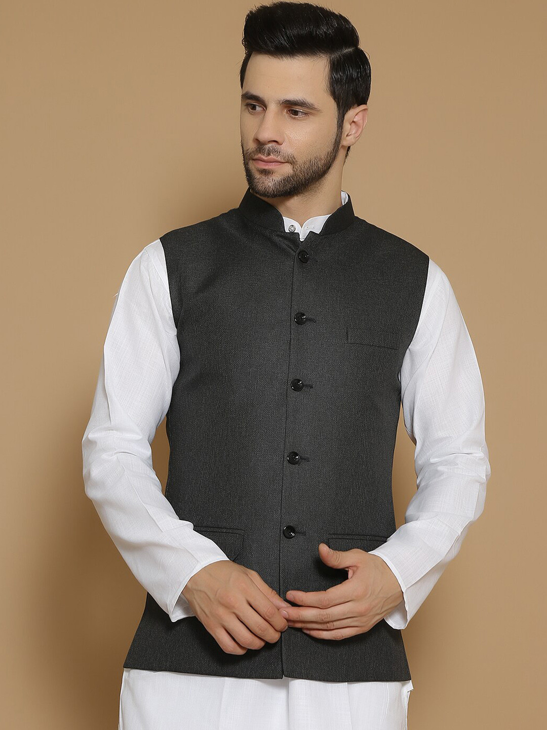 

Wintage Woven Nehru Jackets, Black