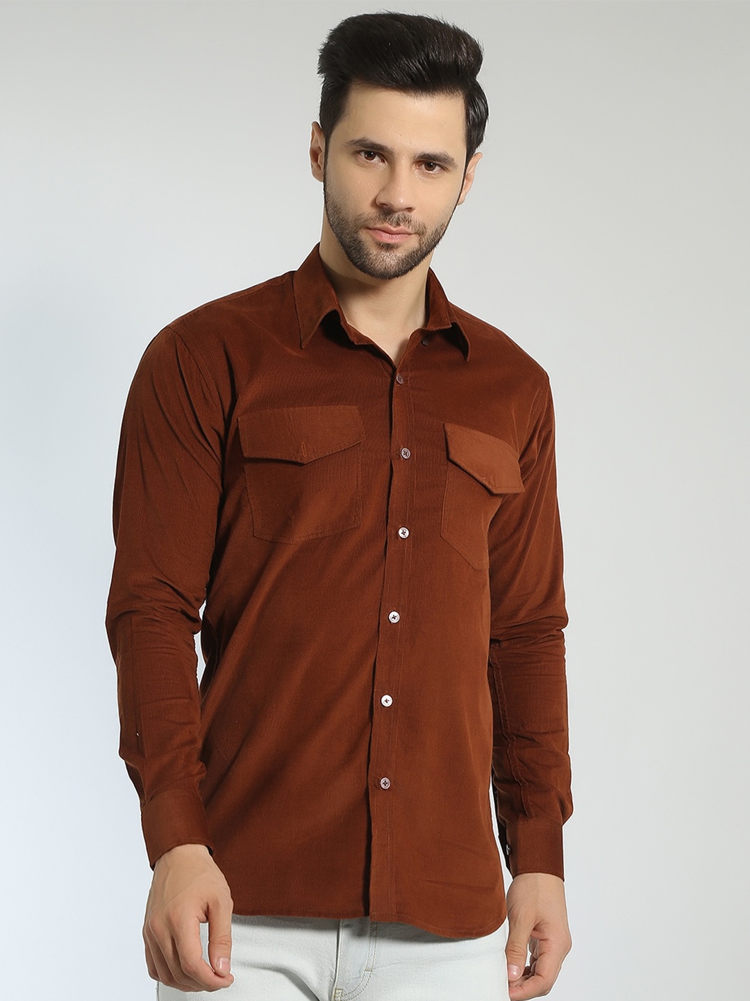

Wintage Spread Collar Classic Corduroy Cotton Casual Shirt, Brown