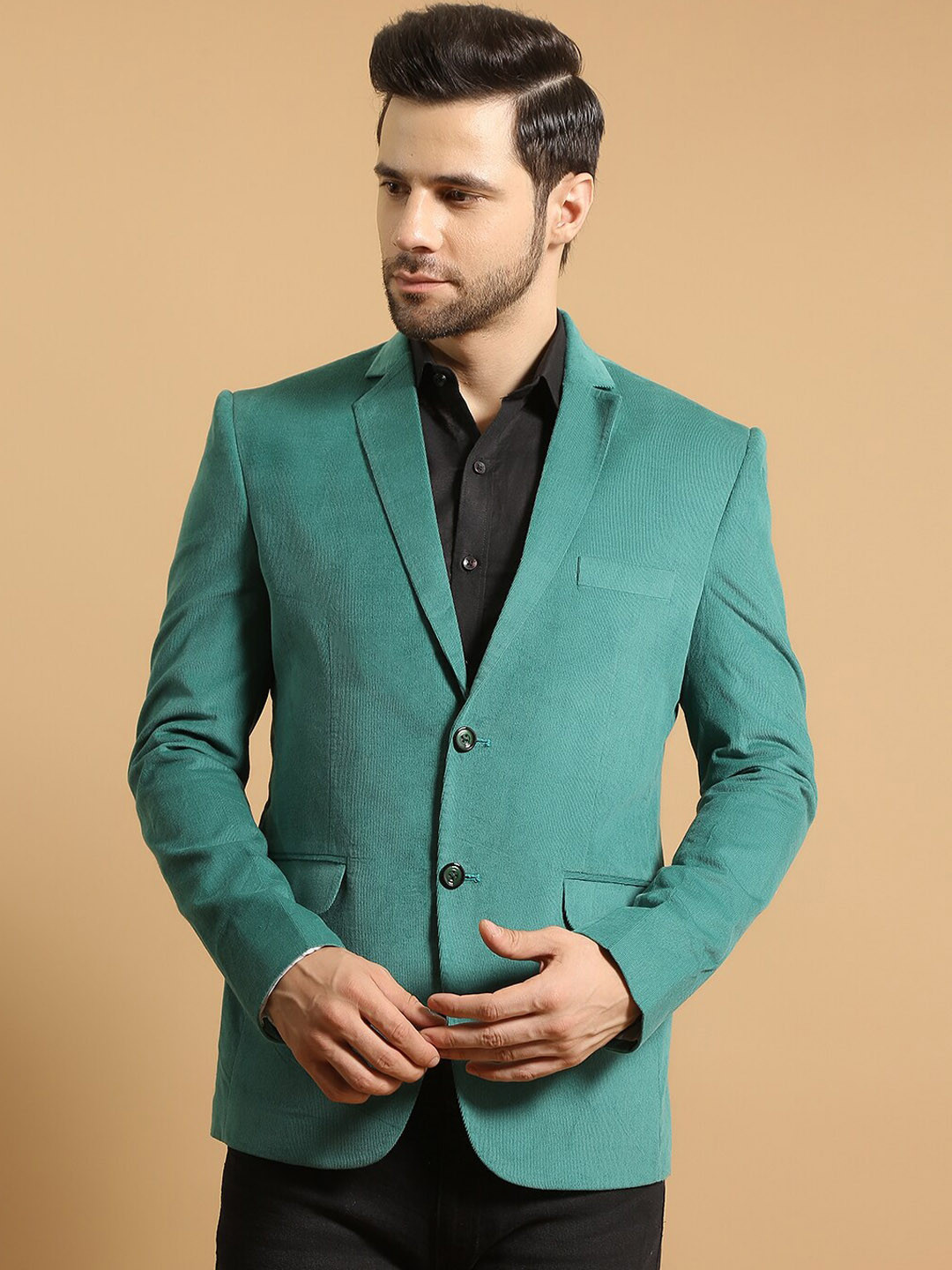 

Wintage Notched Lapel Single Breasted Corduroy Casual Blazers, Green