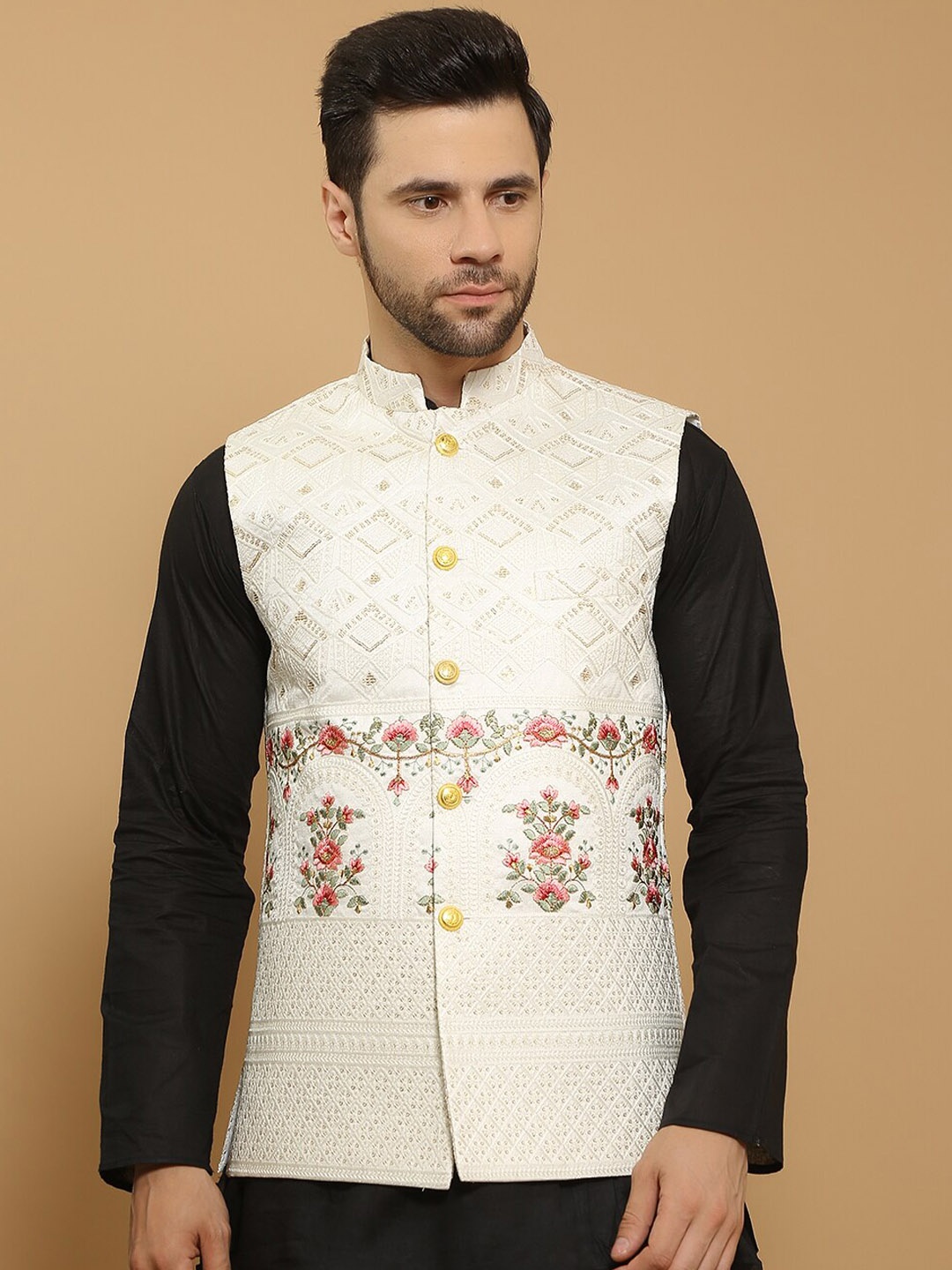 

Wintage Men Embellished Nehru Jackets, Beige