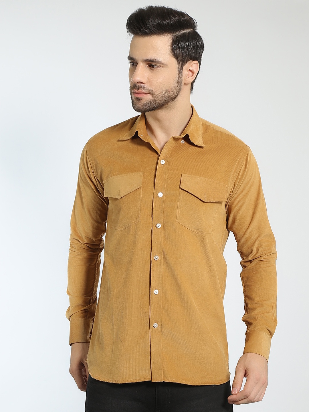 

Wintage Spread Collar Classic Corduroy Cotton Casual Shirt, Mustard
