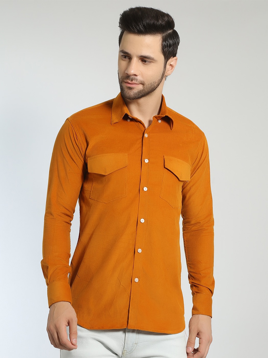 

Wintage Spread Collar Classic Corduroy Cotton Casual Shirt, Orange