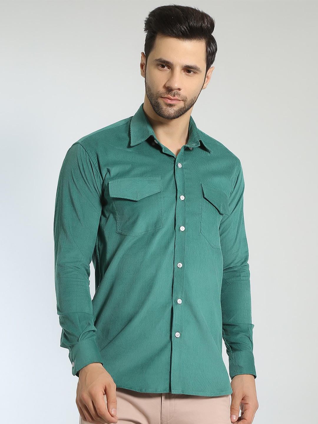 

Wintage Spread Collar Classic Corduroy Cotton Casual Shirt, Green