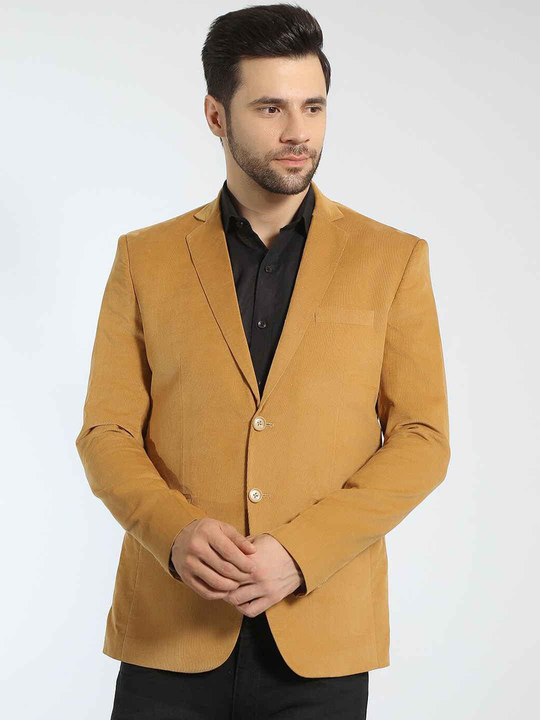 

Wintage Notched Lapel Single Breasted Corduroy Casual Blazers, Mustard