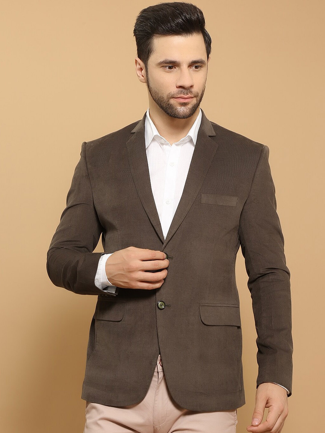 

Wintage Men Single-Breasted Corduroy Cotton Blazers, Olive