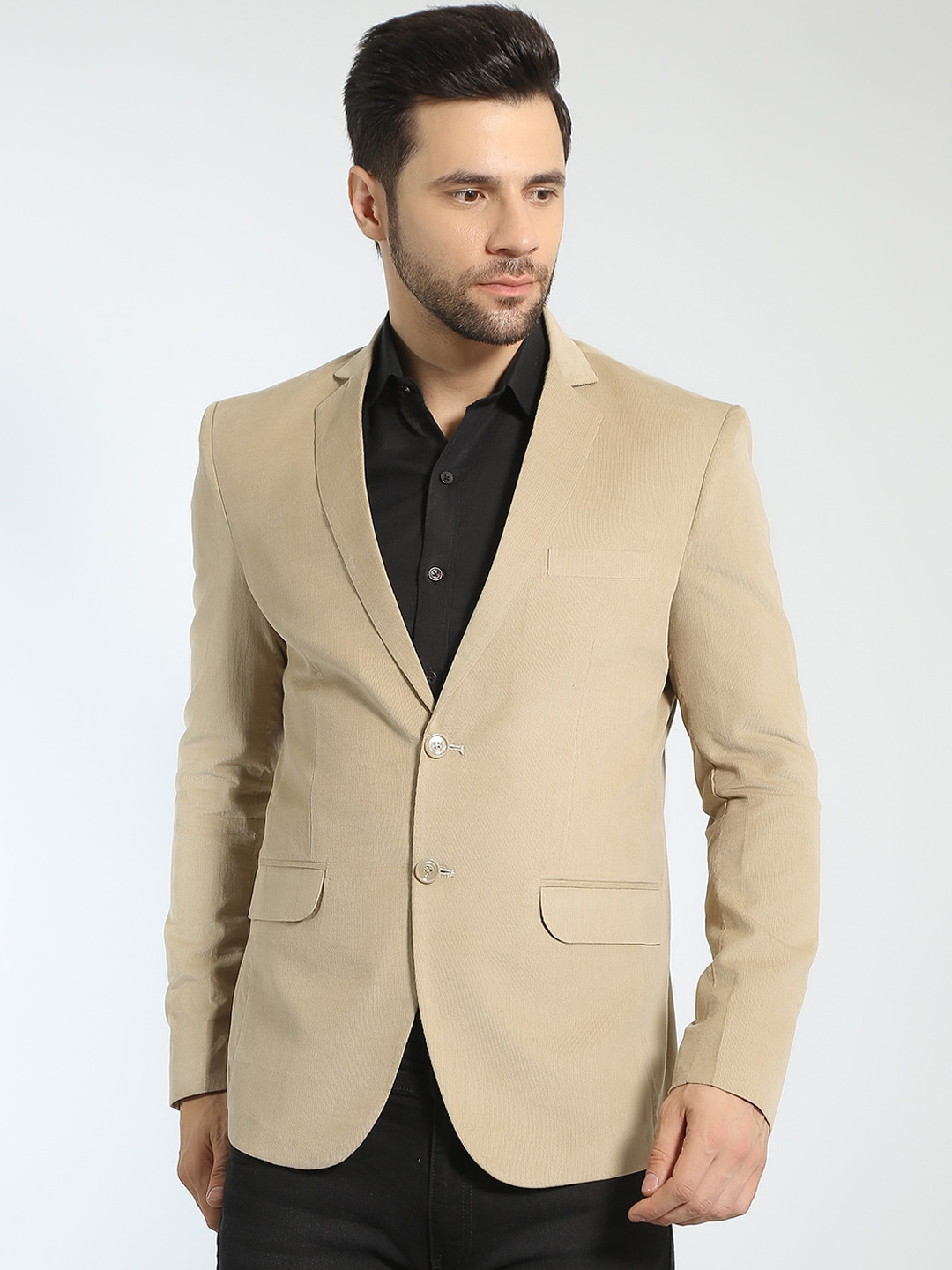 

Wintage Notched Lapel Single Breasted Corduroy Casual Blazers, Beige