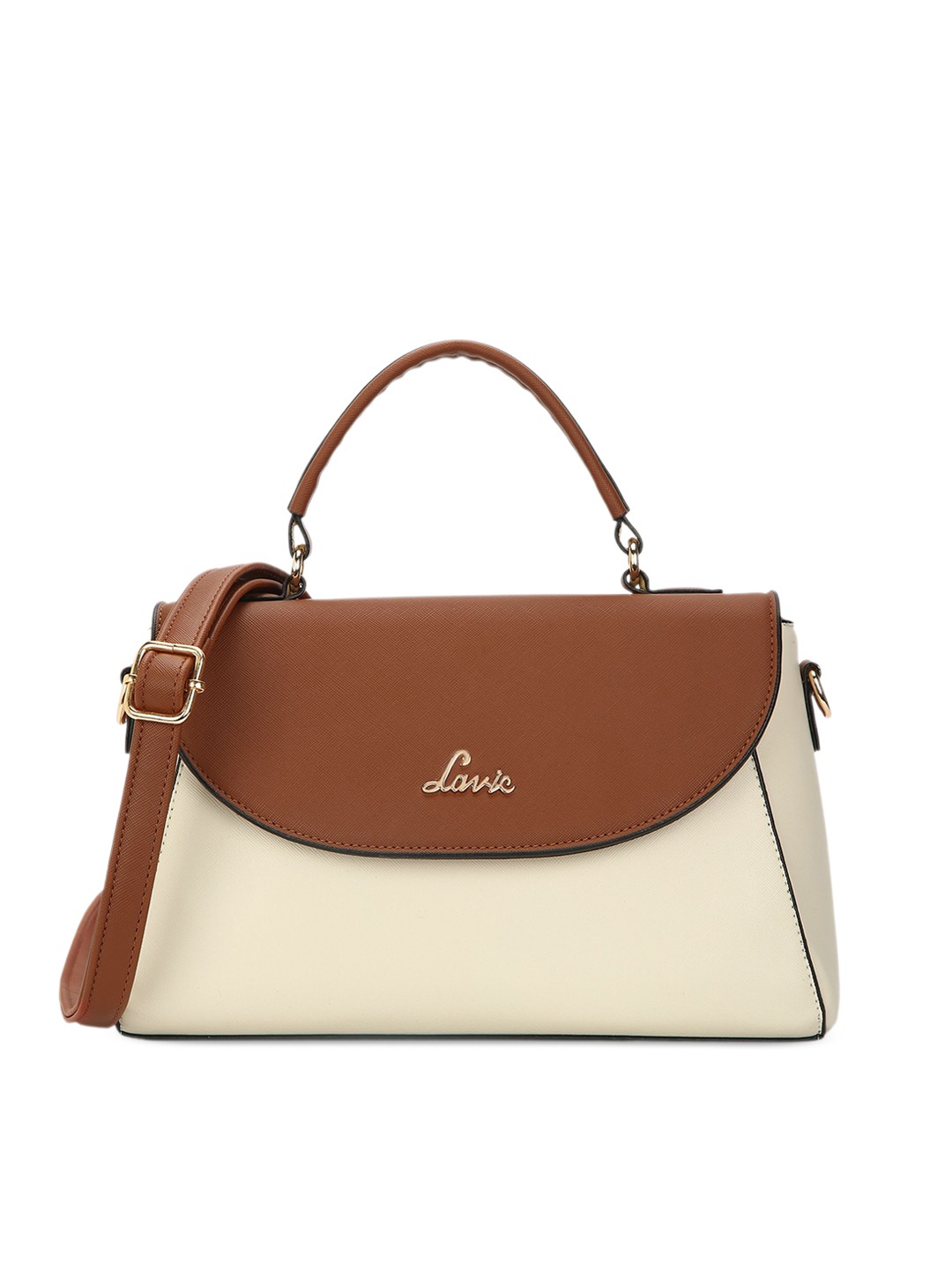 

Lavie Beige Colourblocked Structured Handheld Bag