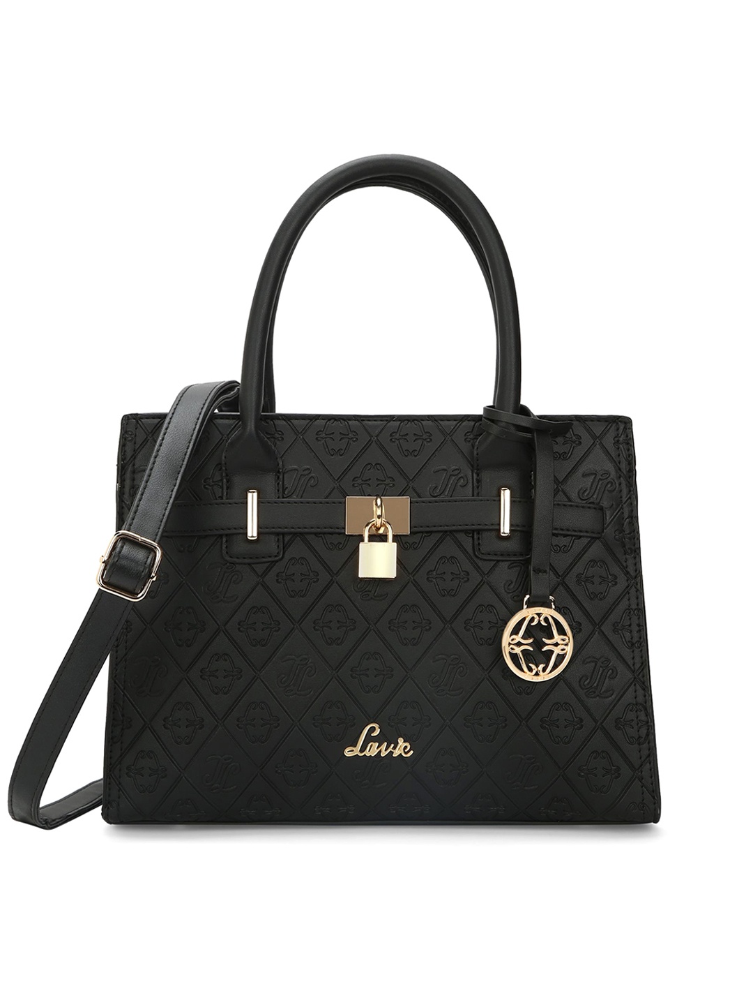 

Lavie Textured Geometric Structured Handheld Bag With Quilted, Black
