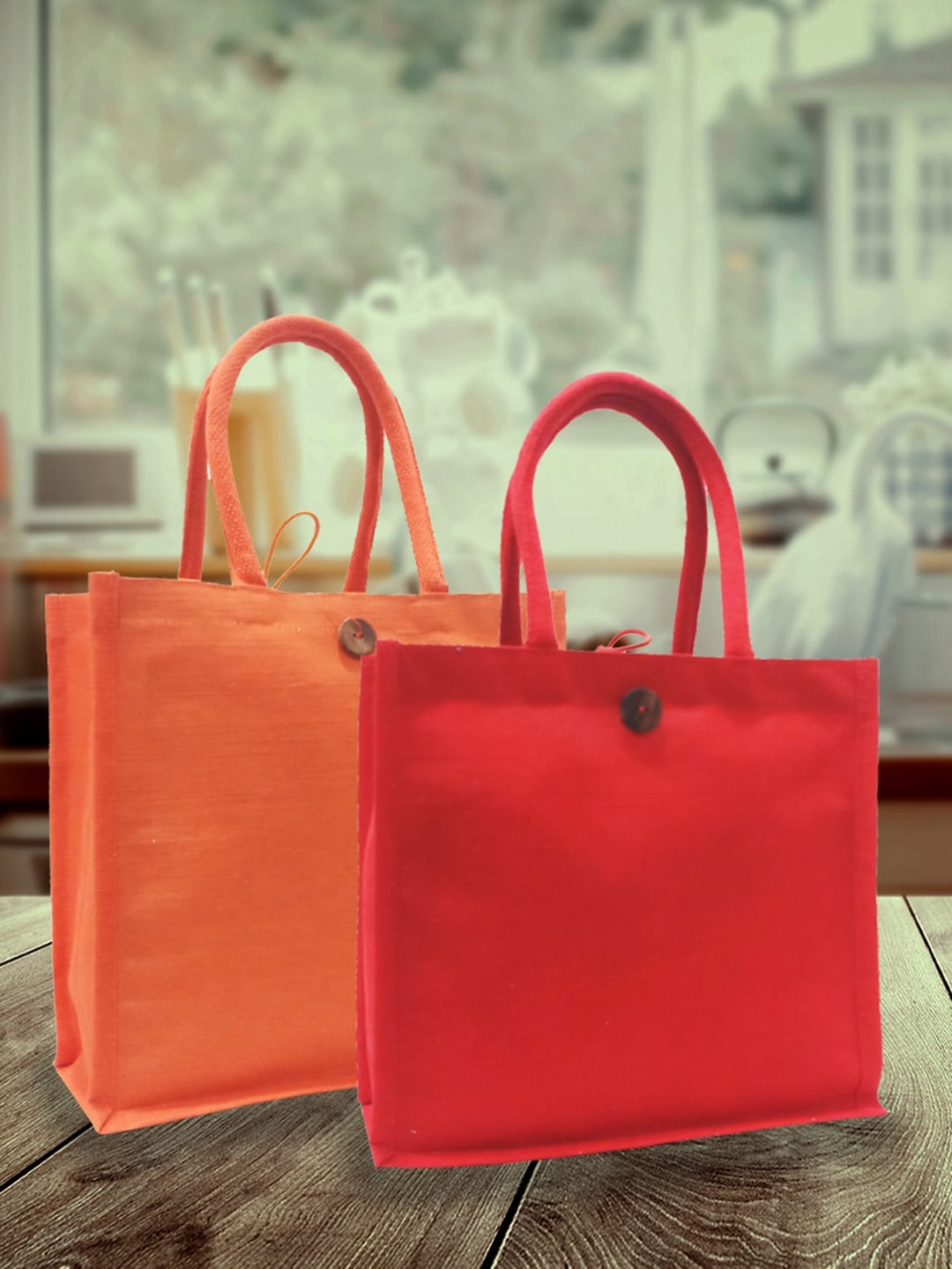 

earthbags Set Of 2 Oversized Shopper Jute Shoulder Bags, Red