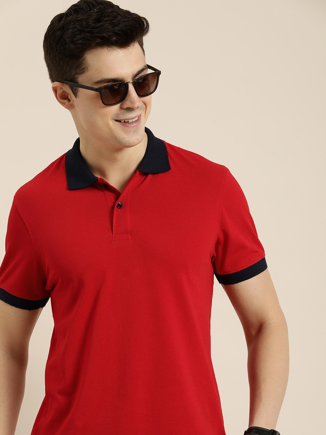 

HERE&NOW Men Polo Collar T-shirt, Red