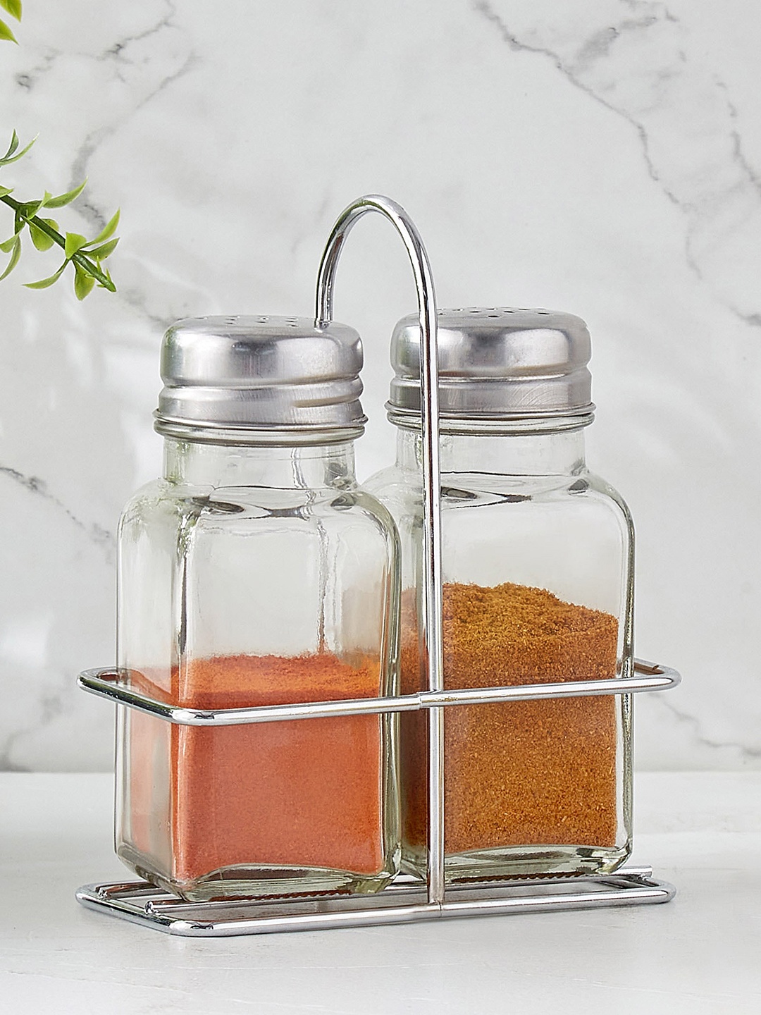 

Home Centre Pacific Blithe Transparent 2 Pieces Spice Jars With Stand 80ml Each