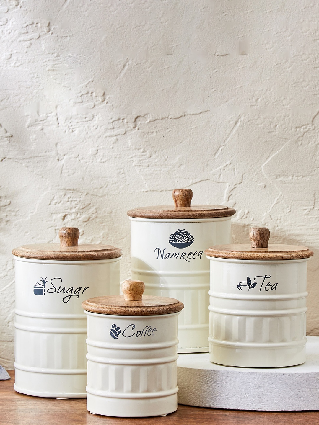 

Home Centre Mirage Off White Storage Canister With Mango Wood Lid
