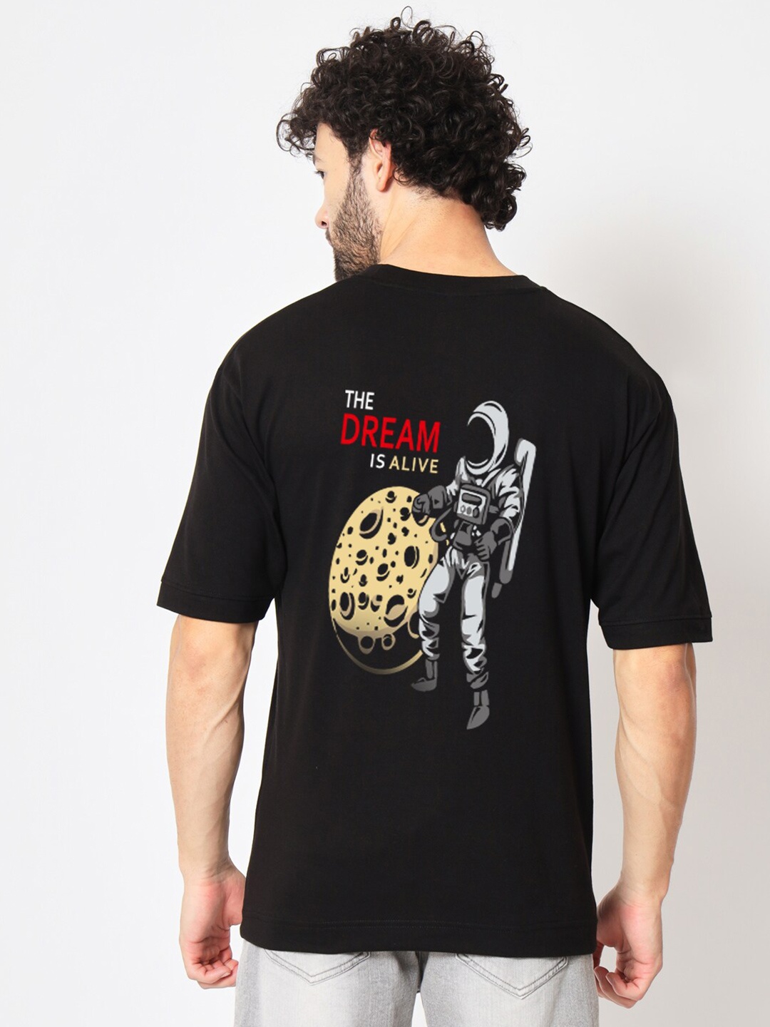 Imsa Moda Graphic Printed Oversized Cotton T-Shirt, Black