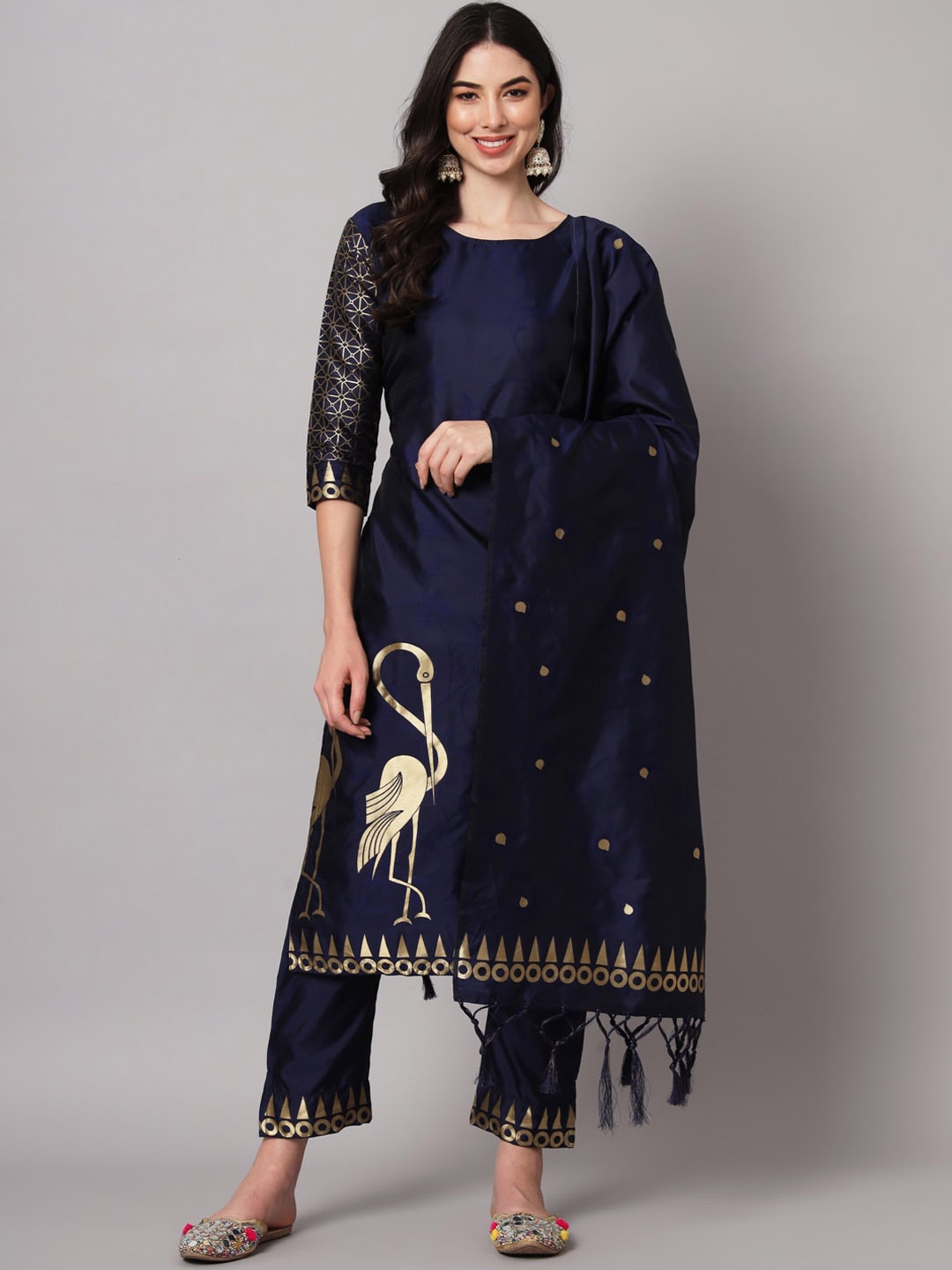 

KALINI Ethnic Motifs Printed Straight Kurta With Trousers & Dupatta, Blue