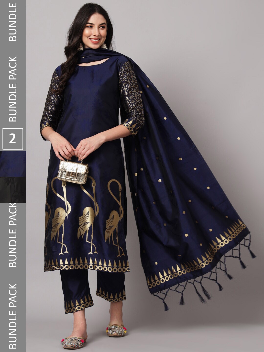

KALINI Regular Kurta with Trousers & Dupatta, Black
