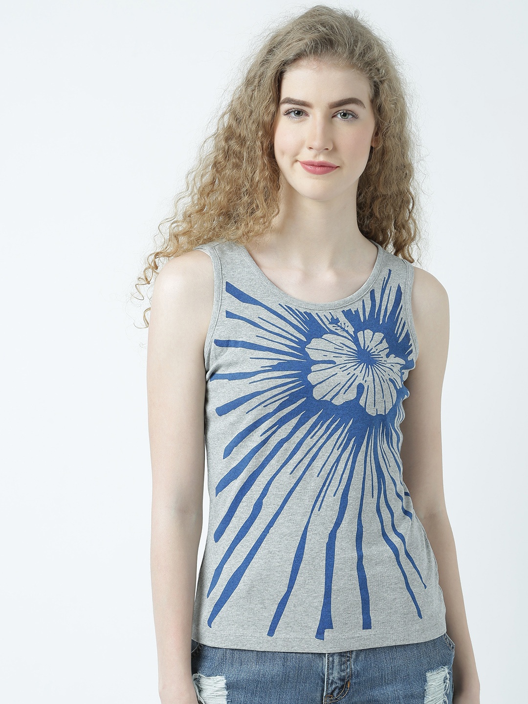 

Huetrap Women Grey Melange Printed Tank Top