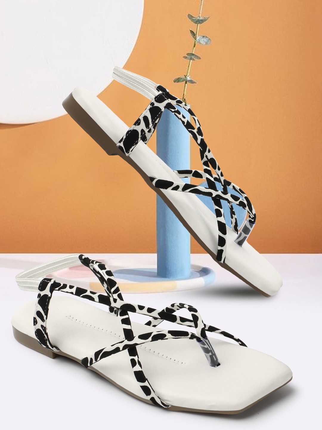 

FASHIMO Printed Strappy One Toe Flats, White