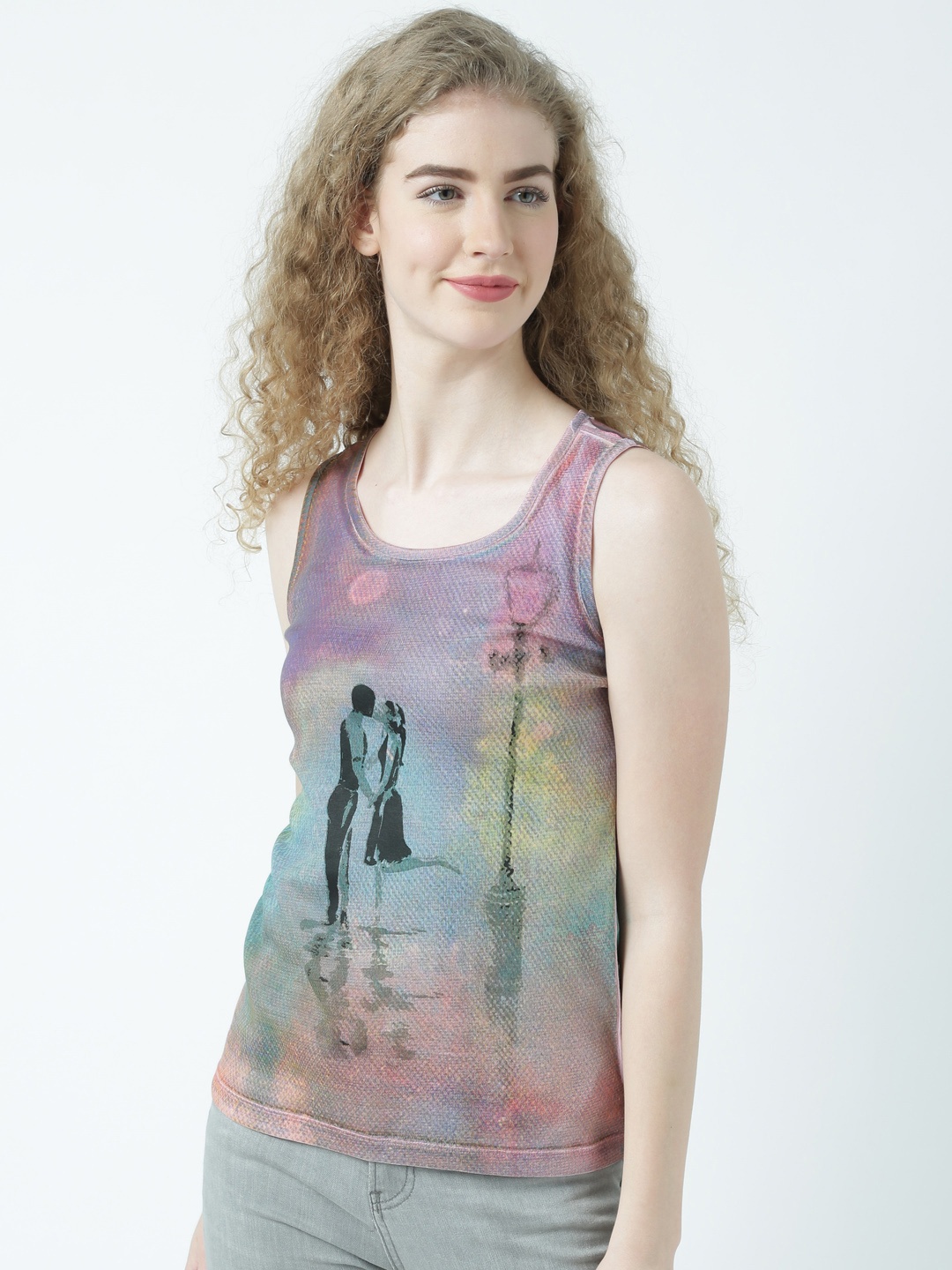 

Huetrap Women Multicoloured Printed Tank Pure Cotton Top, Multi