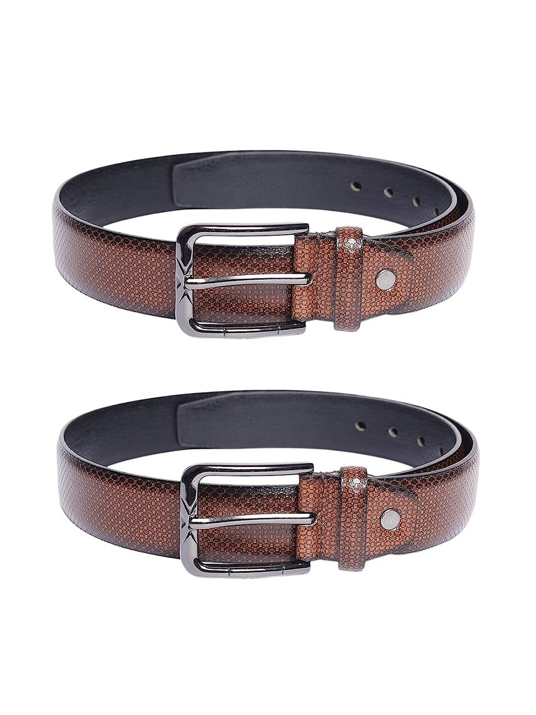 

ZEVORA Men Pack Of 2 Textured Leather Formal Belt, Brown