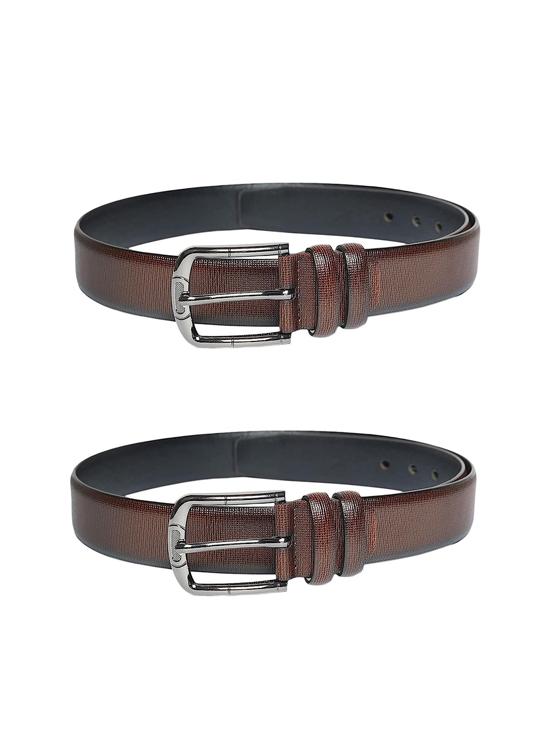 

ZEVORA Men Set Of 2 Textured Leather Slim Belt, Brown
