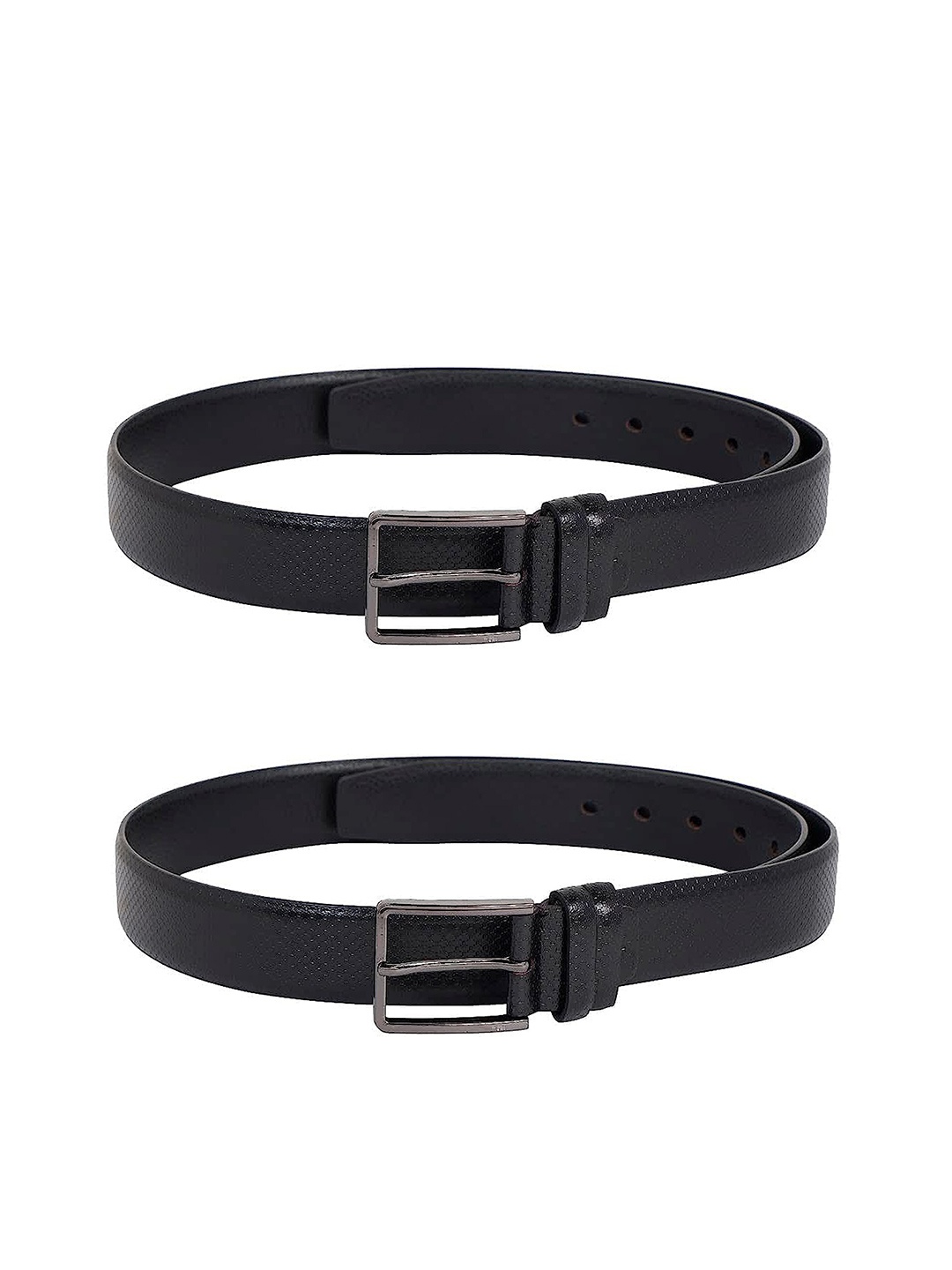 

ZEVORA Men Pack Of 2 Textured Leather Formal Belt, Black