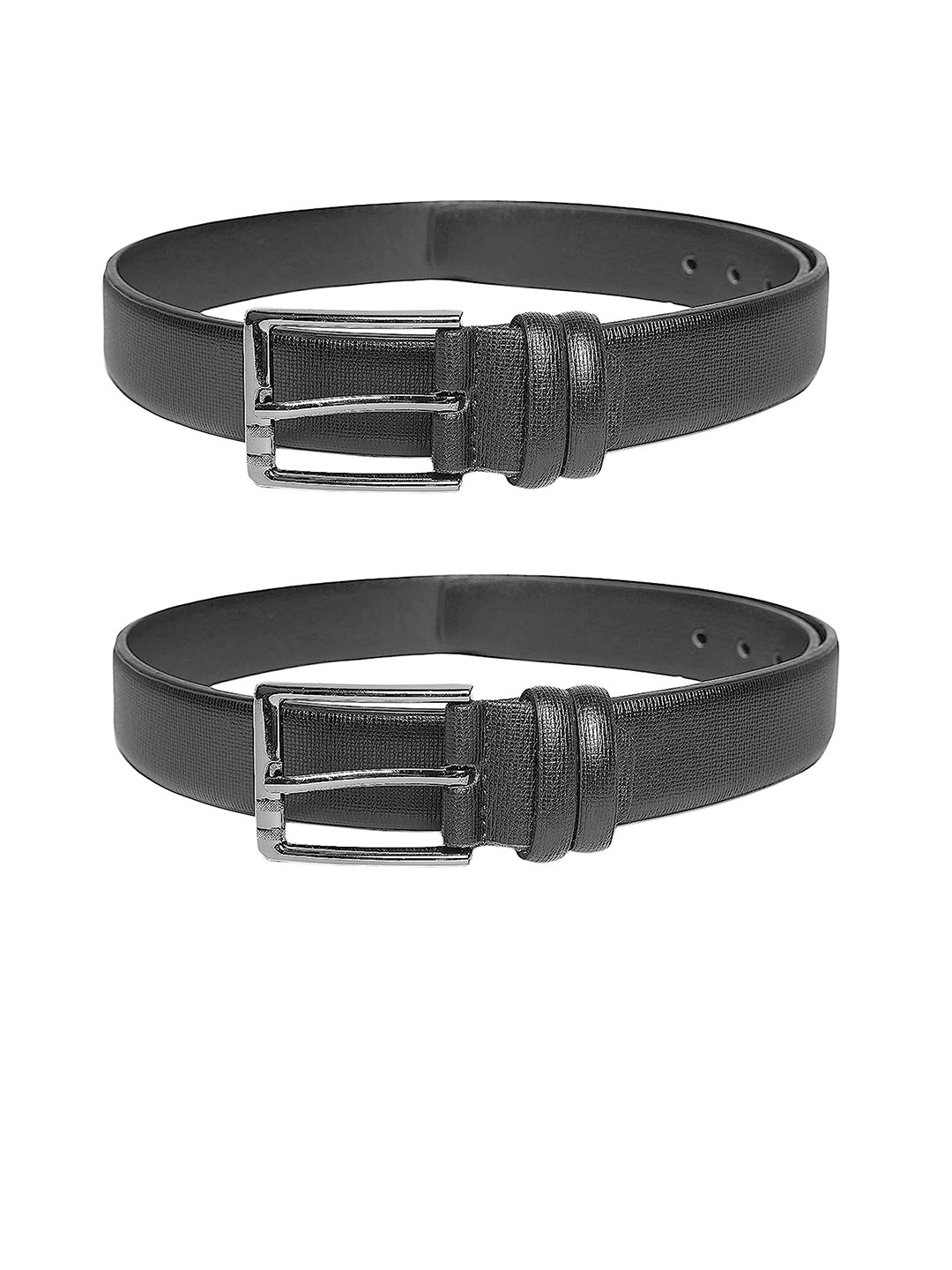 

ZEVORA Men Pack Of 2 Textured Leather Formal Belt, Black