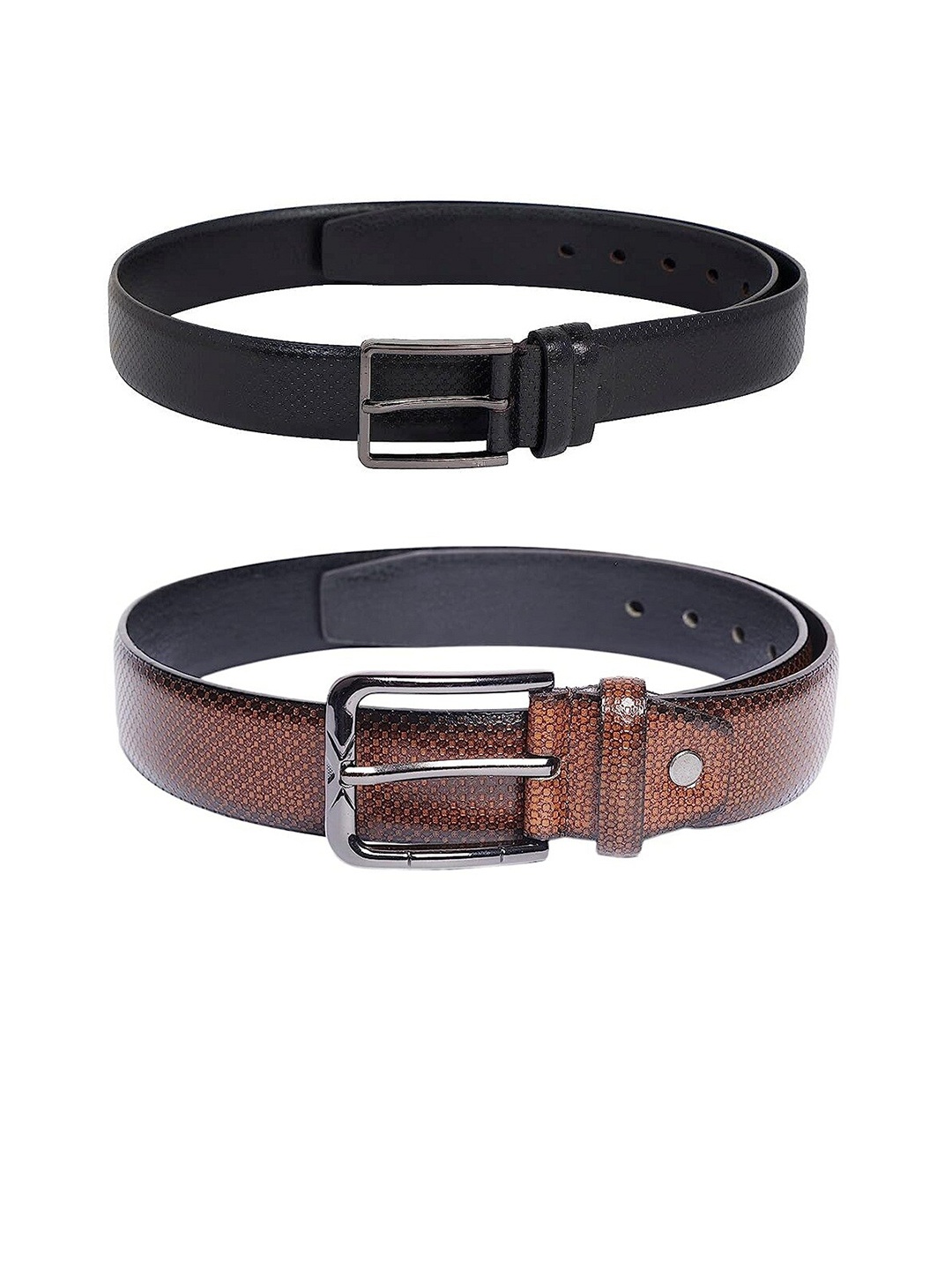 

ZEVORA Men Pack Of 2 Textured Leather Formal Belt, Black