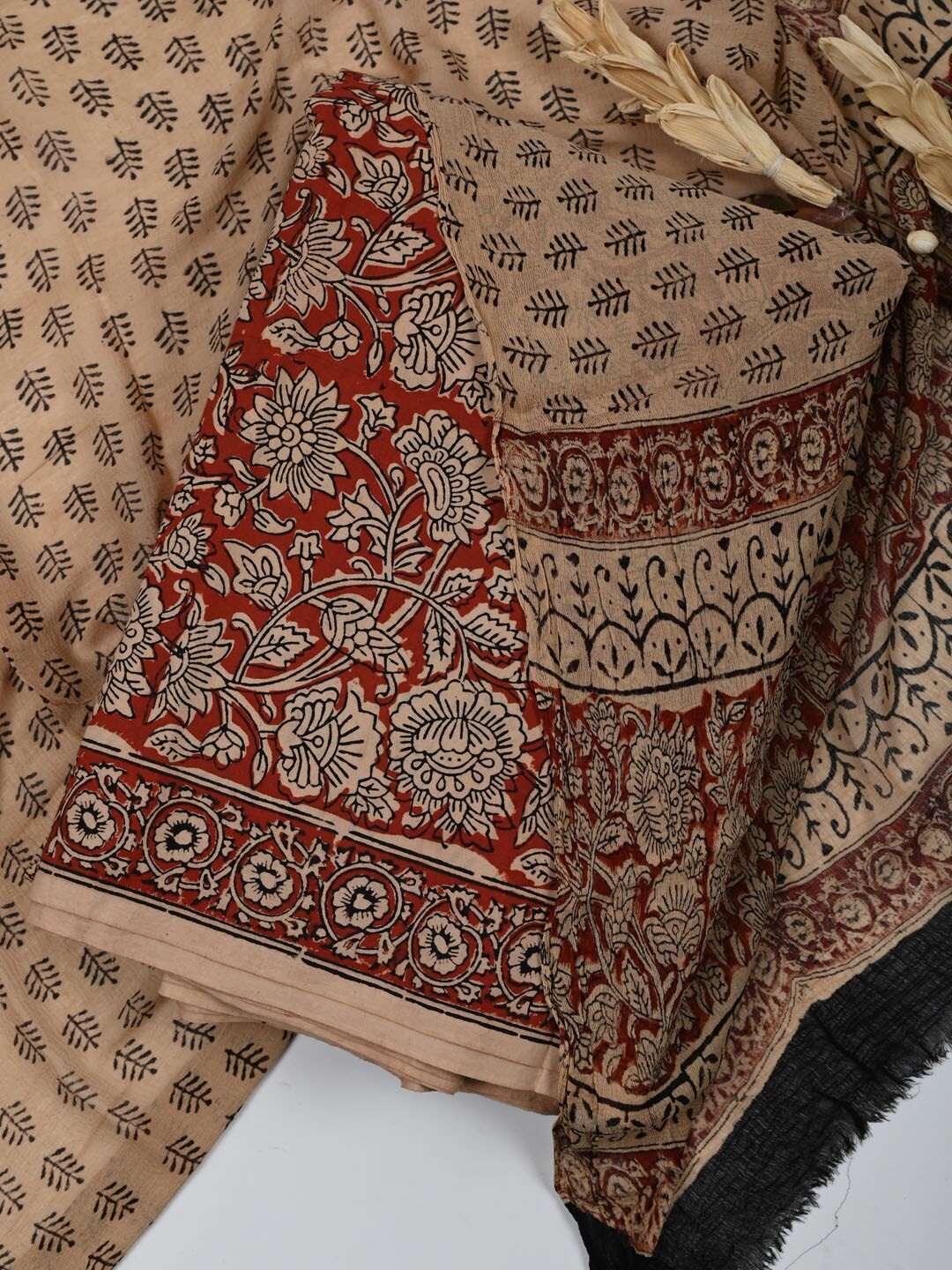 

Meena Bazaar Ethnic Motifs Printed Unstitched Dress Material, Beige